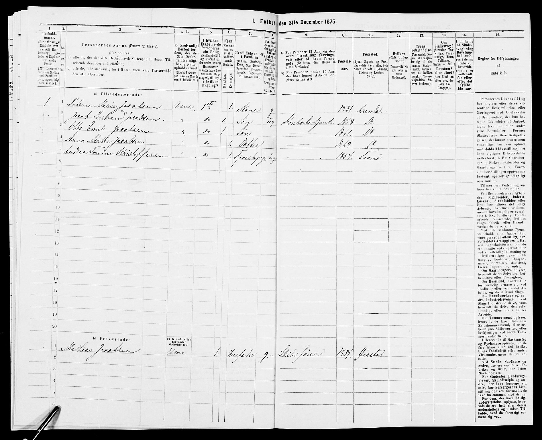 SAK, 1875 census for 0903P Arendal, 1875, p. 124