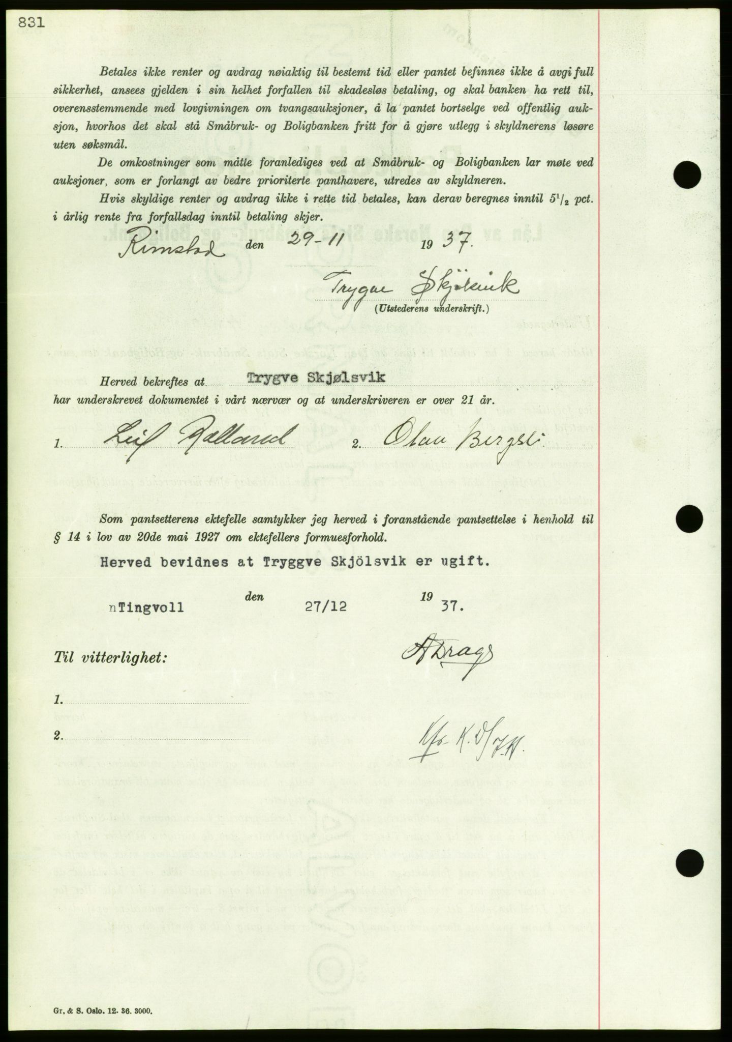 Nordmøre sorenskriveri, AV/SAT-A-4132/1/2/2Ca/L0092: Mortgage book no. B82, 1937-1938, Diary no: : 14/1938