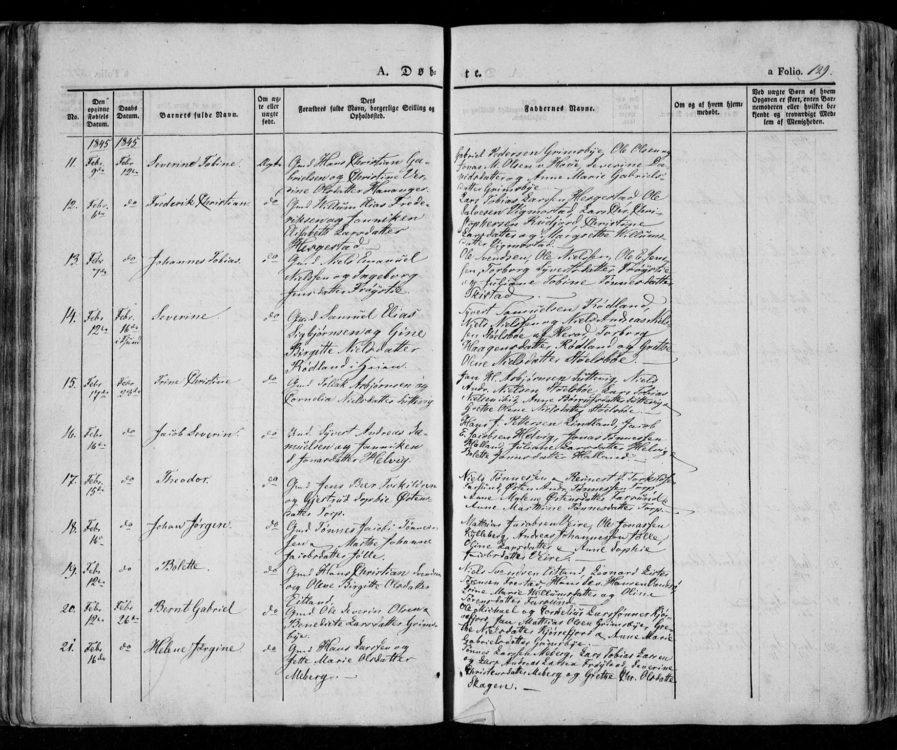 Lista sokneprestkontor, AV/SAK-1111-0027/F/Fa/L0009: Parish register (official) no. A 9, 1835-1846, p. 129