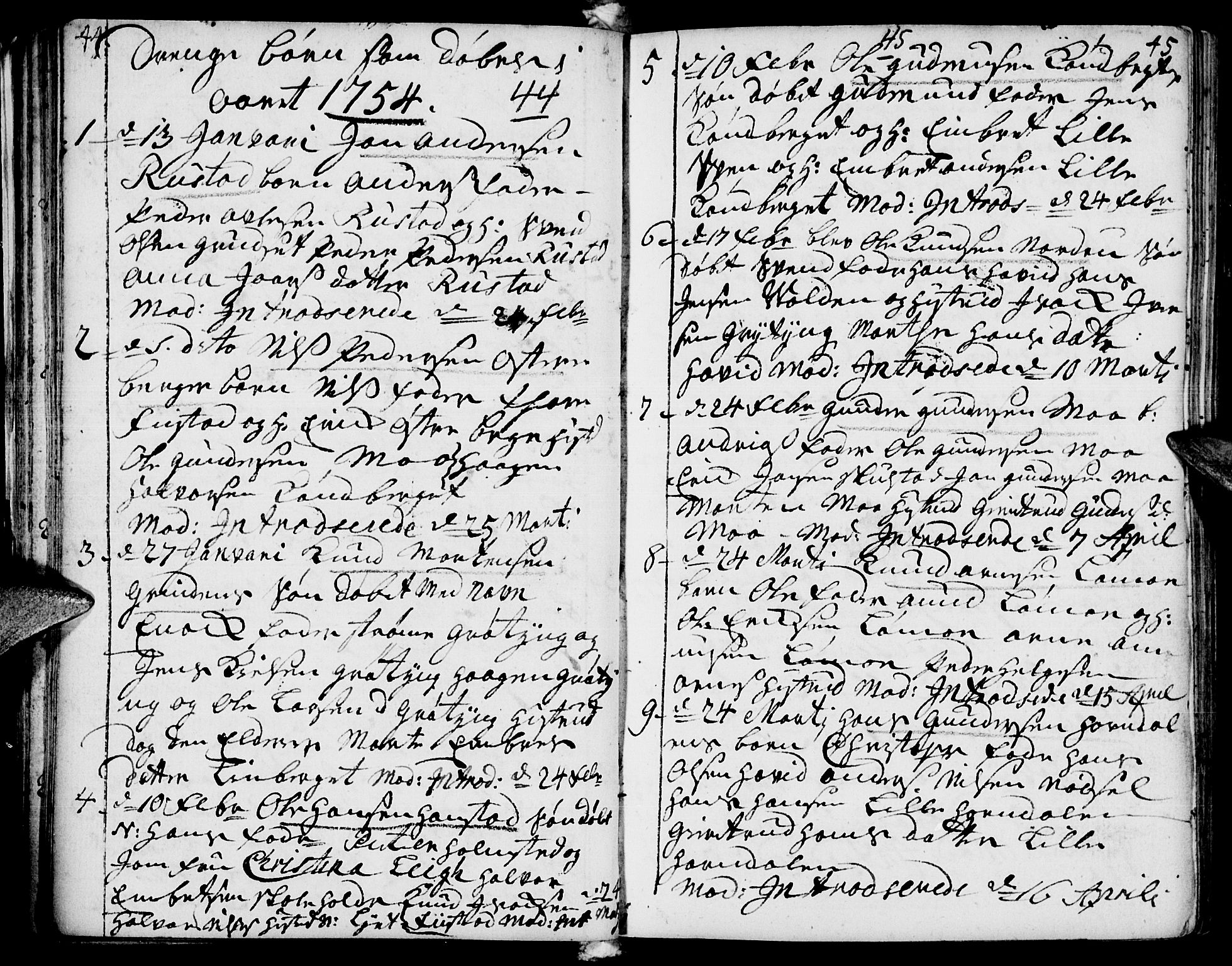 Elverum prestekontor, AV/SAH-PREST-044/H/Ha/Haa/L0002: Parish register (official) no. 2, 1751-1756, p. 44-45