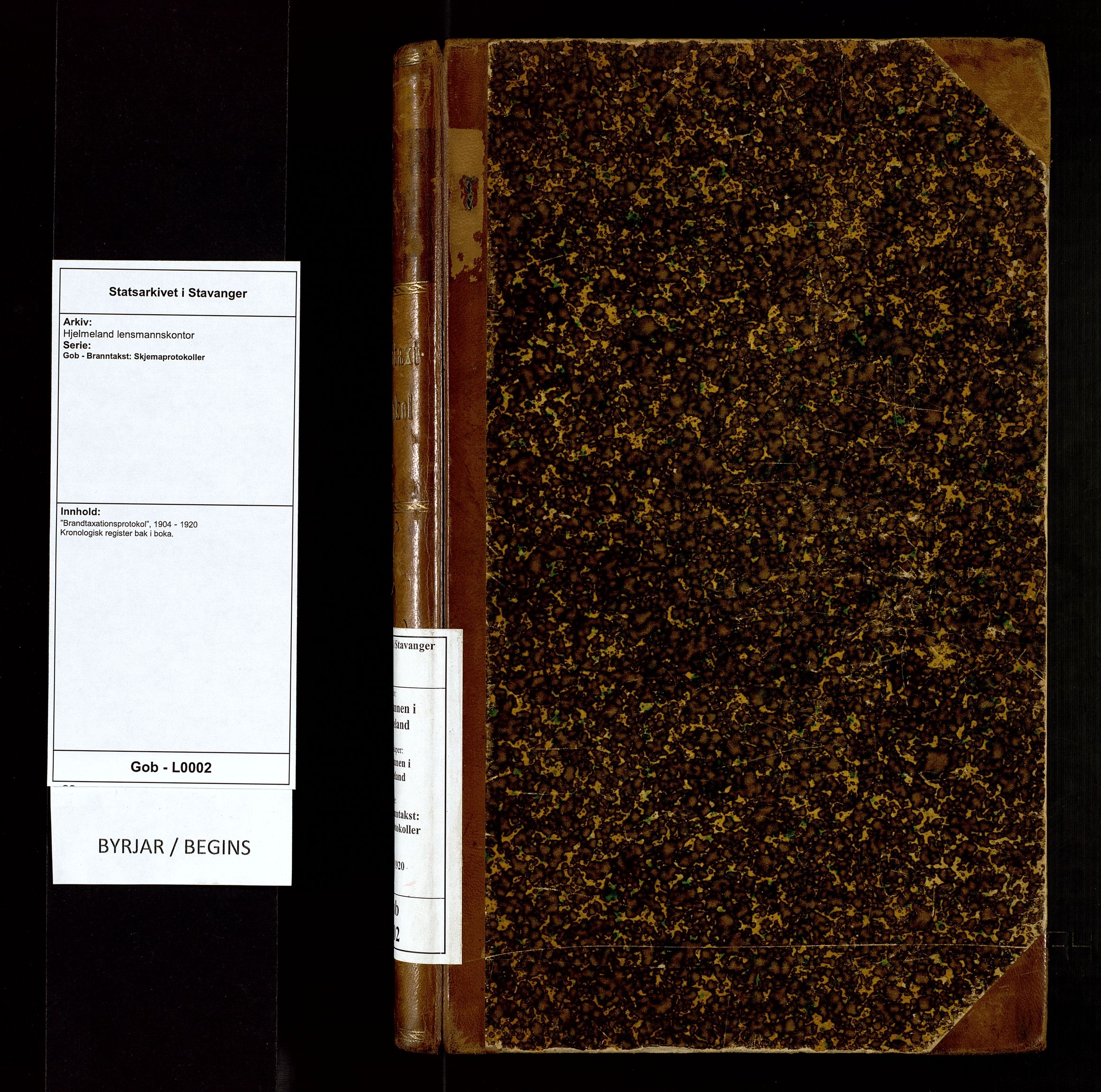Hjelmeland lensmannskontor, AV/SAST-A-100439/Gob/L0002: "Brandtaxationsprotokol", 1904-1920