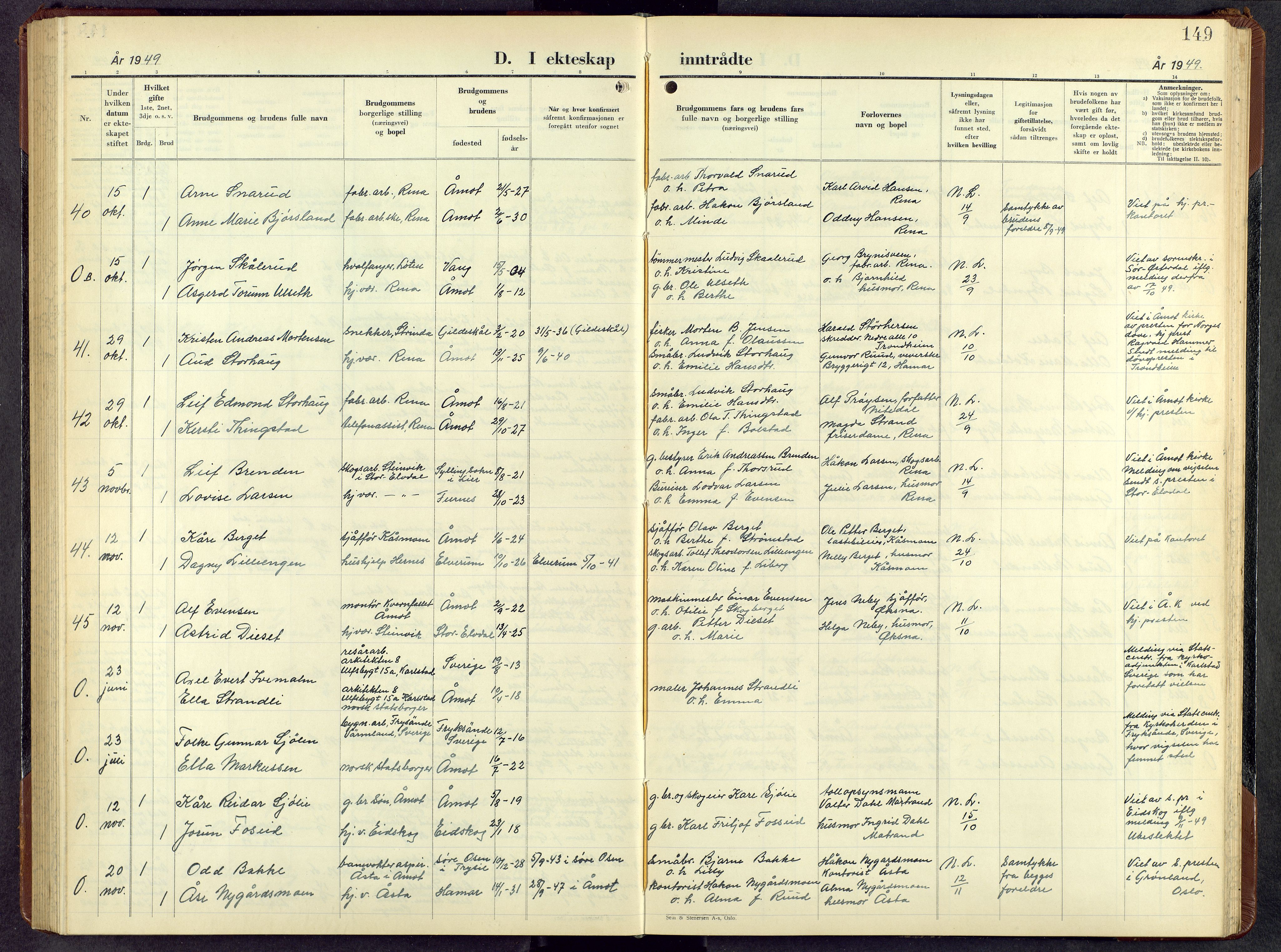 Åmot prestekontor, Hedmark, AV/SAH-PREST-056/H/Ha/Hab/L0010: Parish register (copy) no. 10, 1947-1956, p. 149