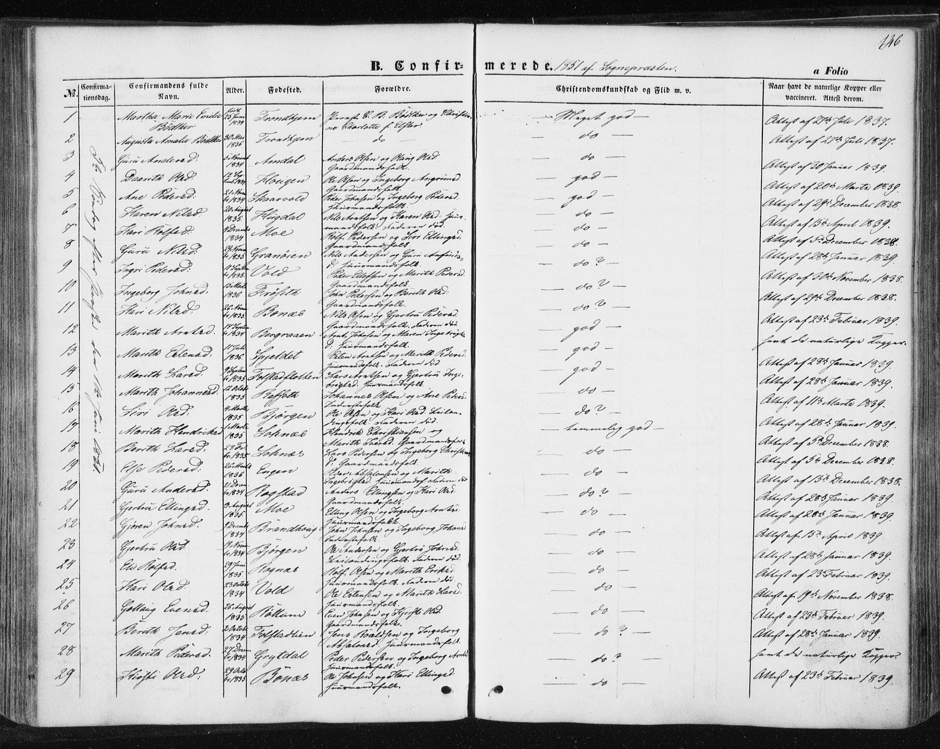 Ministerialprotokoller, klokkerbøker og fødselsregistre - Sør-Trøndelag, SAT/A-1456/687/L1000: Parish register (official) no. 687A06, 1848-1869, p. 146