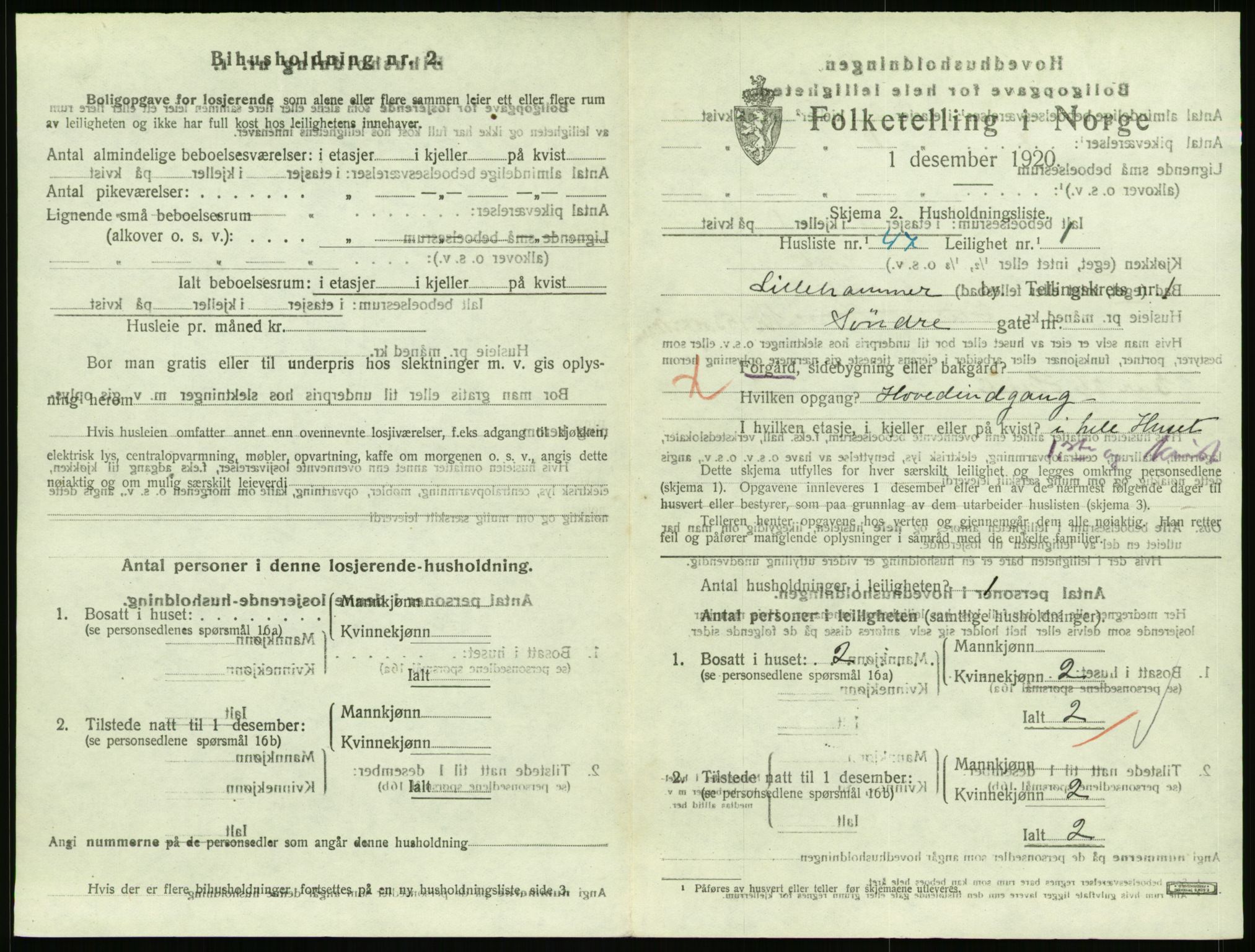 SAH, 1920 census for Lillehammer, 1920, p. 1484