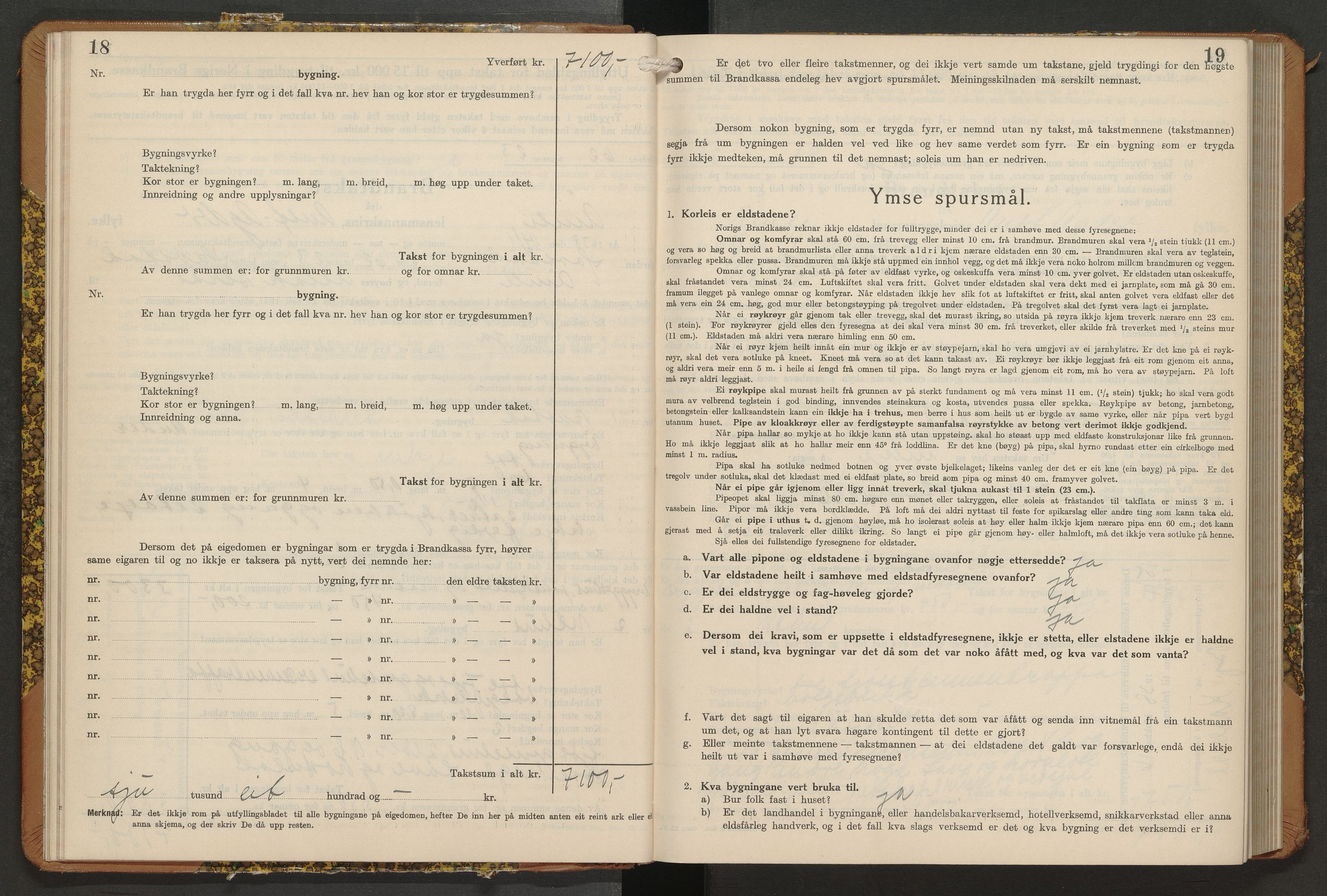 Norges Brannkasse Åmli og Gjøvdal, AV/SAK-2241-0061/F/Fa/L0008: Branntakstprotokoll nr. 8 med originalt register, 1937-1949