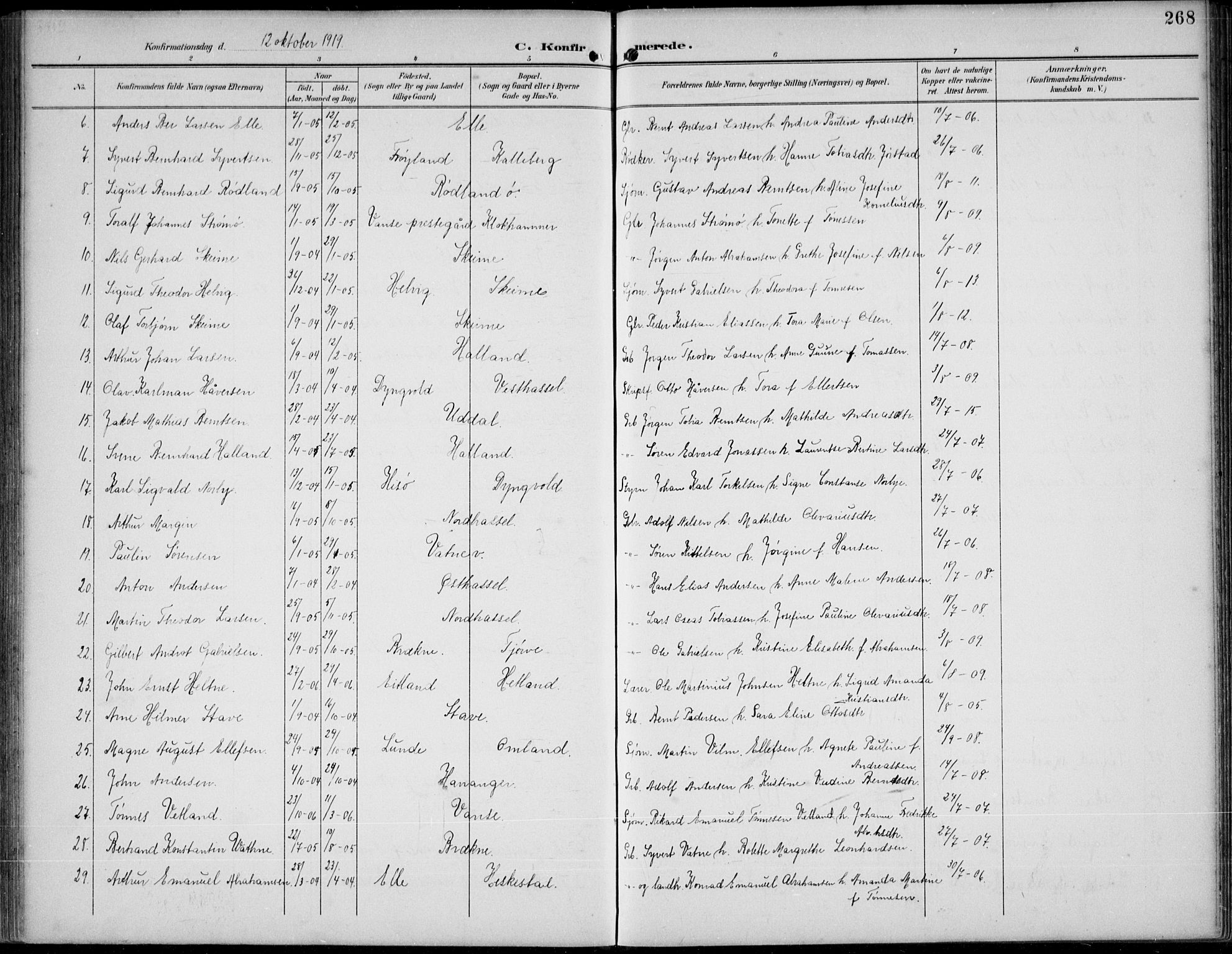 Lista sokneprestkontor, AV/SAK-1111-0027/F/Fb/L0005: Parish register (copy) no. B 5, 1892-1923, p. 268