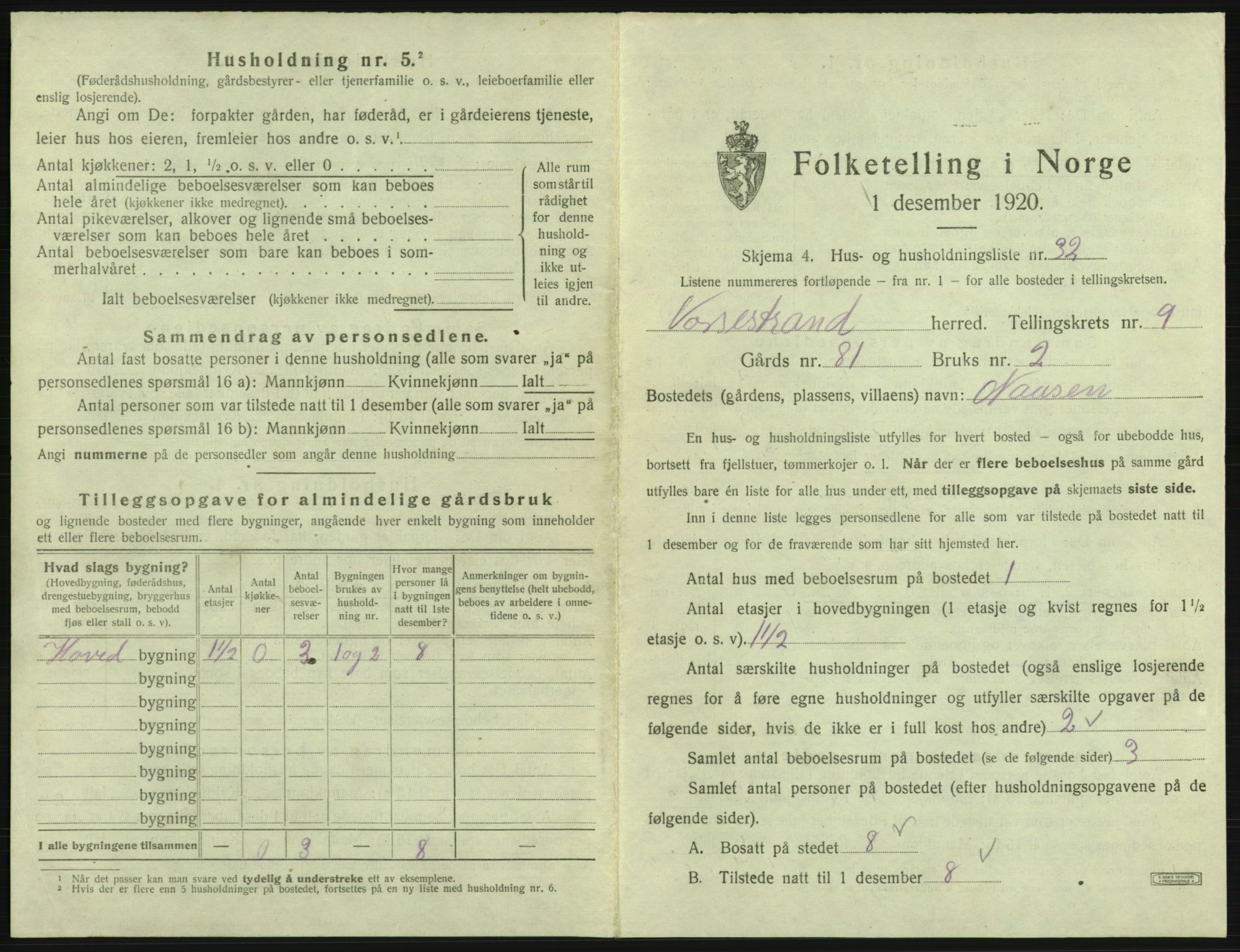 SAB, 1920 census for Vossestrand, 1920, p. 656
