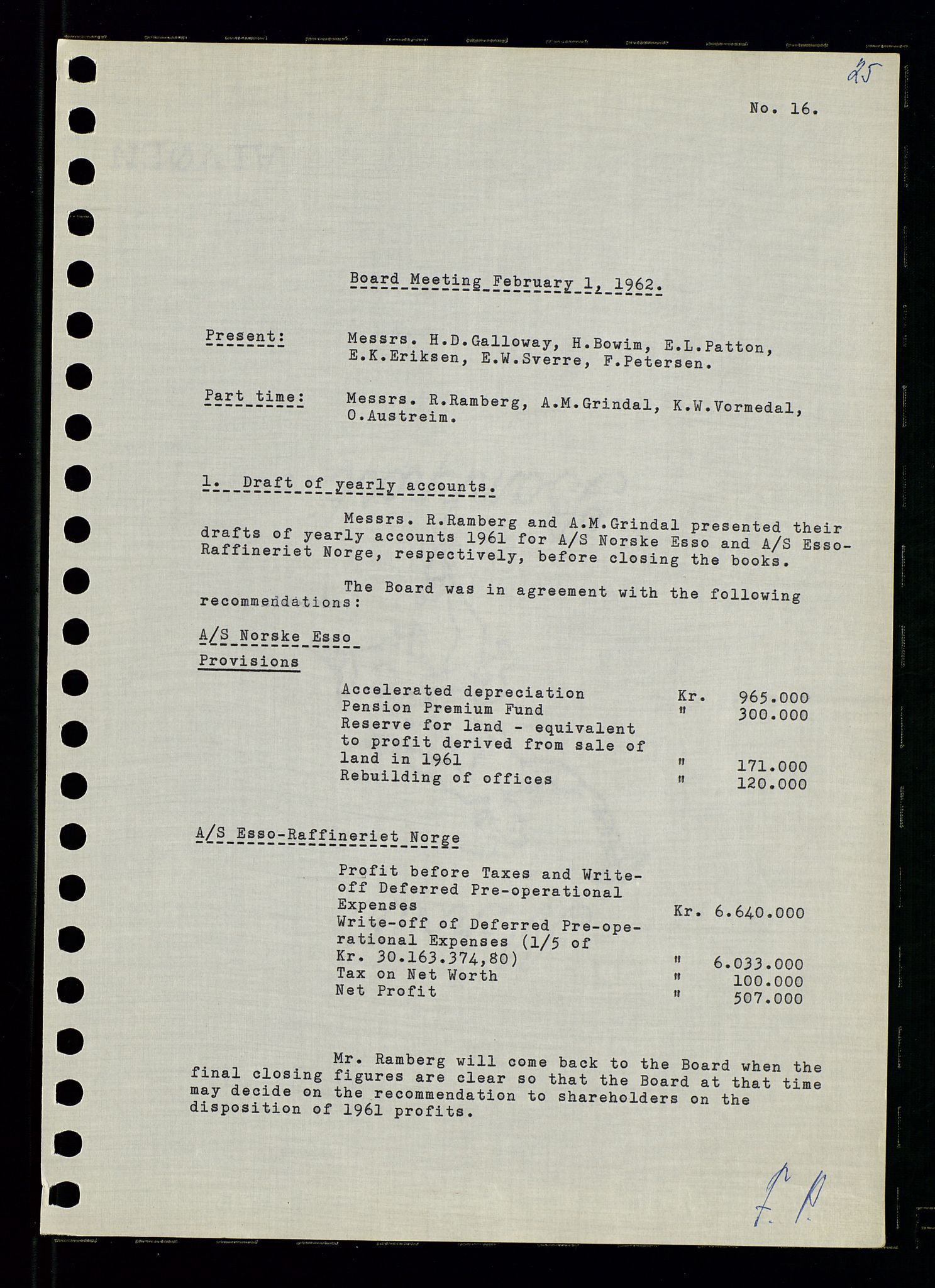 Pa 0982 - Esso Norge A/S, SAST/A-100448/A/Aa/L0001/0003: Den administrerende direksjon Board minutes (styrereferater) / Den administrerende direksjon Board minutes (styrereferater), 1962, p. 25