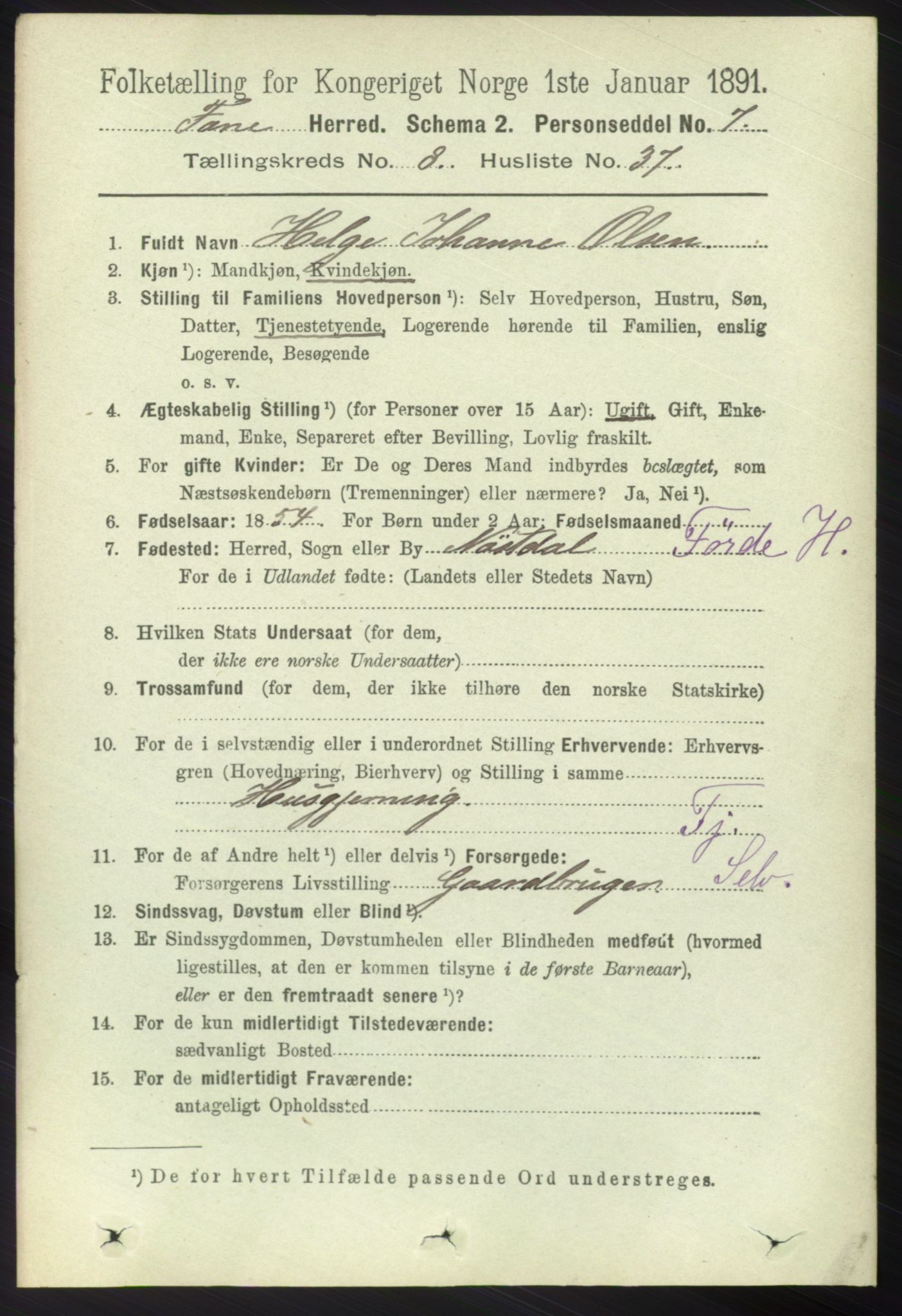 RA, 1891 census for 1249 Fana, 1891, p. 3756