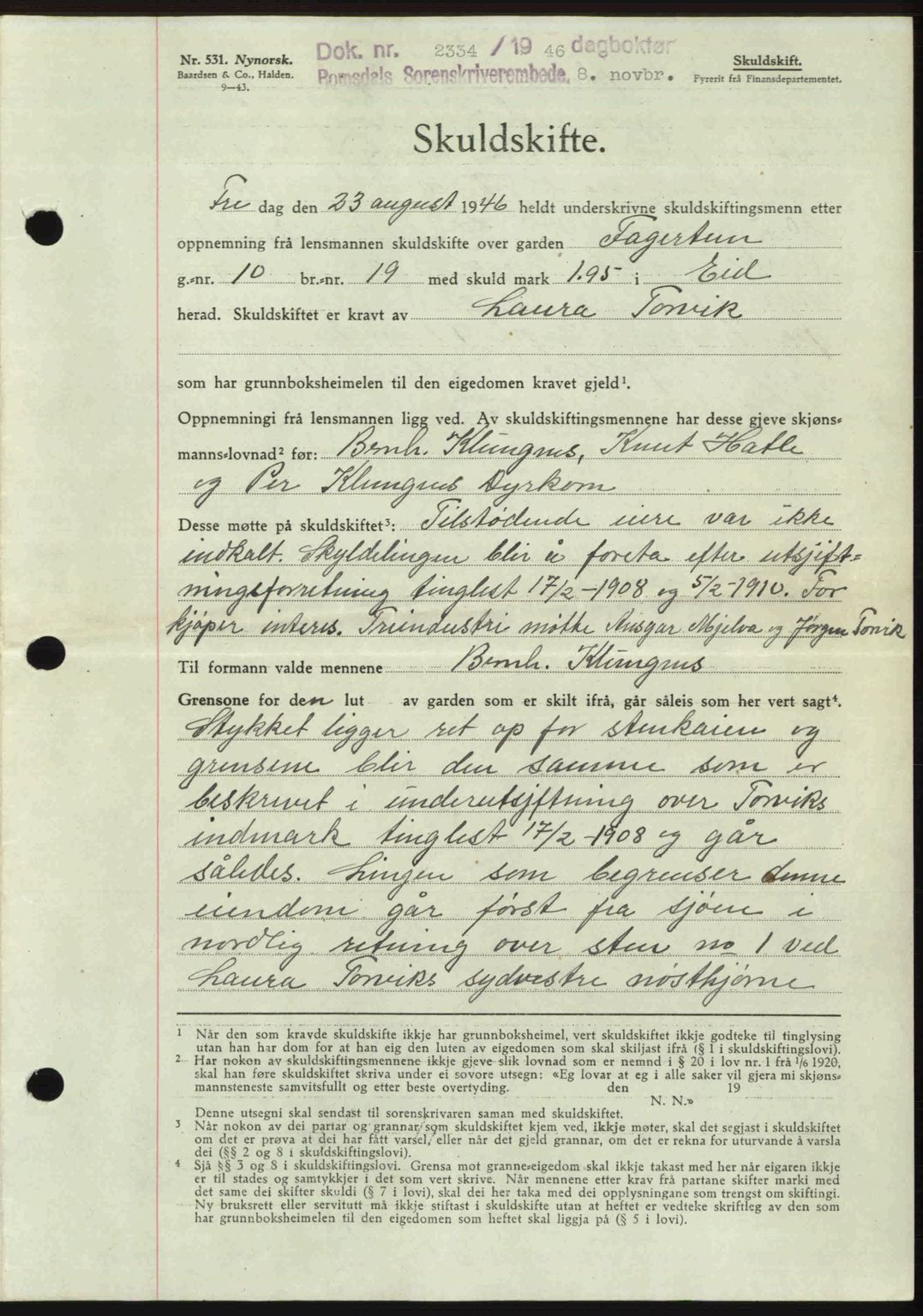 Romsdal sorenskriveri, AV/SAT-A-4149/1/2/2C: Mortgage book no. A21, 1946-1946, Diary no: : 2334/1946