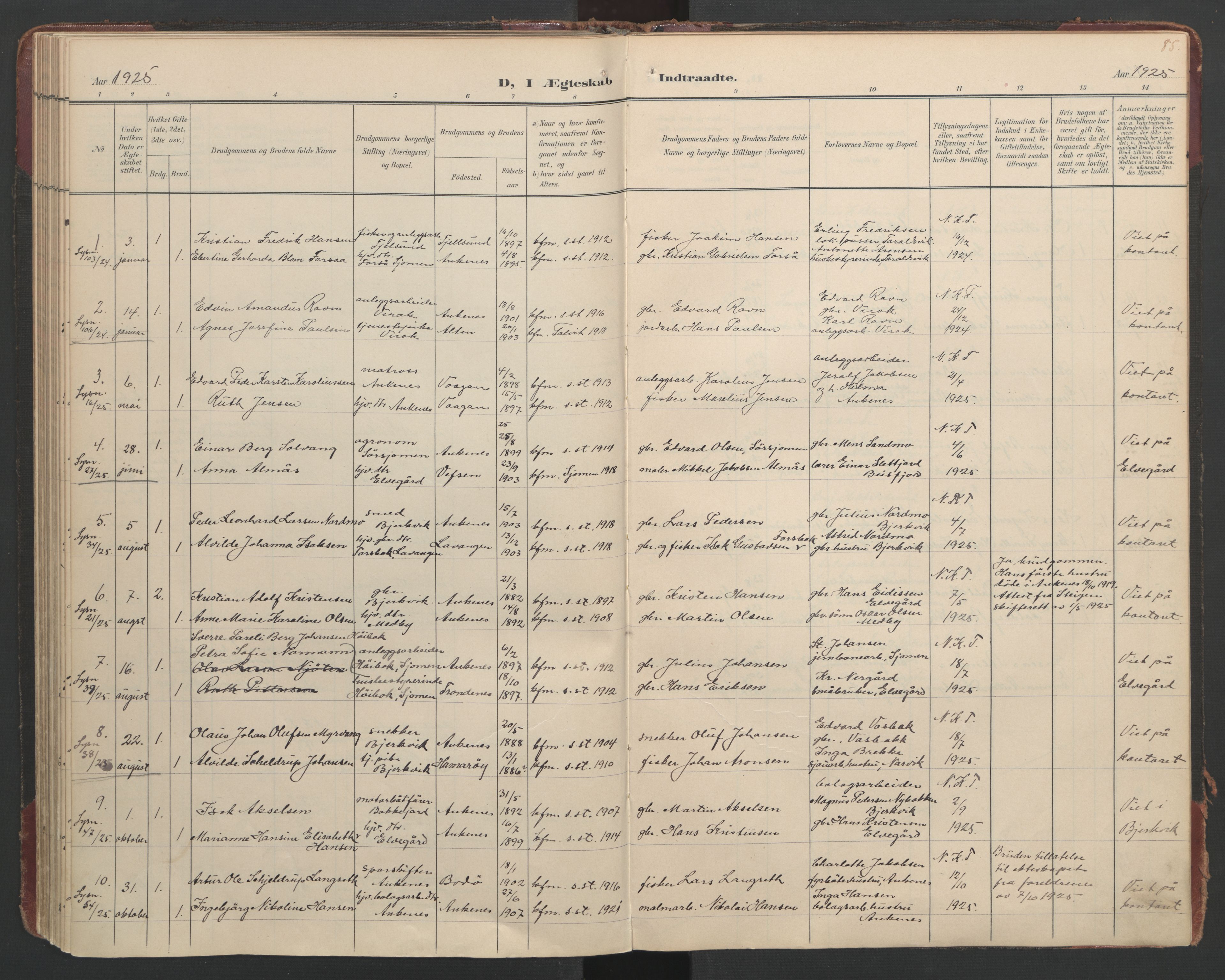 Ministerialprotokoller, klokkerbøker og fødselsregistre - Nordland, AV/SAT-A-1459/866/L0942: Parish register (official) no. 866A05, 1901-1928, p. 85