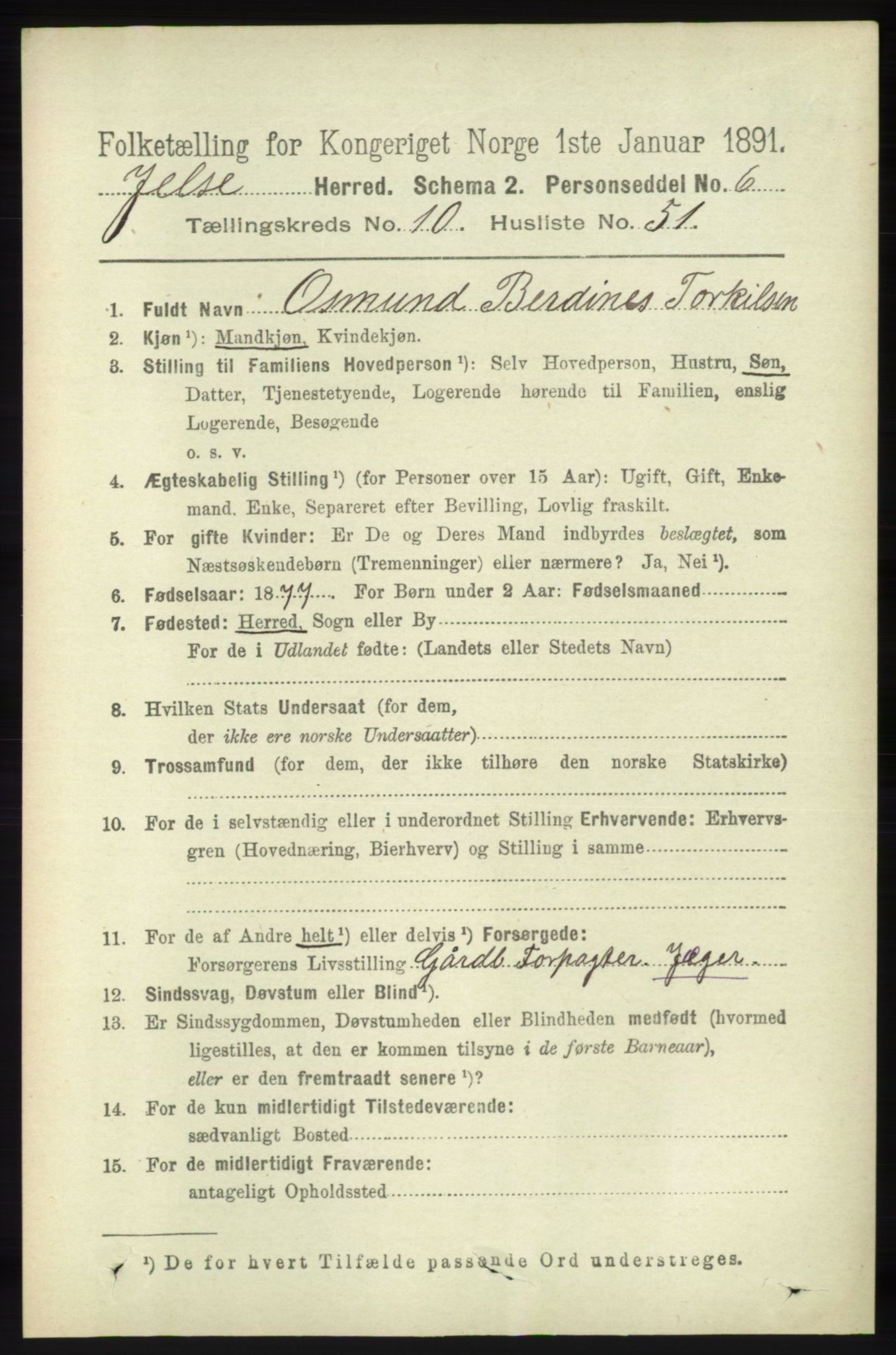 RA, 1891 census for 1138 Jelsa, 1891, p. 2732