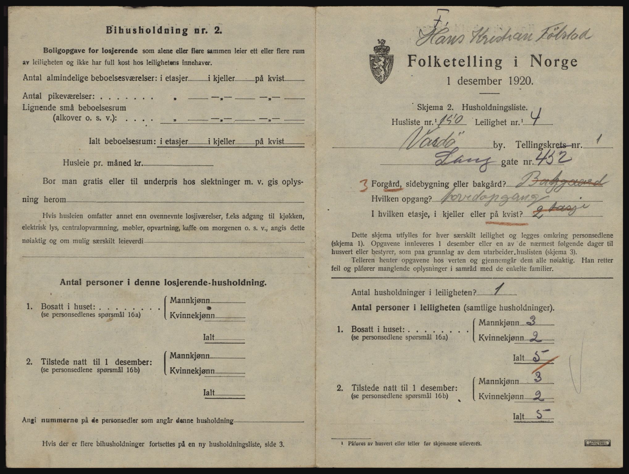 SATØ, 1920 census for Vardø, 1920, p. 1563