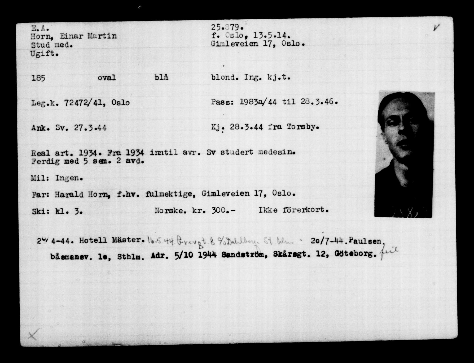 Den Kgl. Norske Legasjons Flyktningskontor, AV/RA-S-6753/V/Va/L0011: Kjesäterkartoteket.  Flyktningenr. 25300-28349, 1940-1945, p. 604