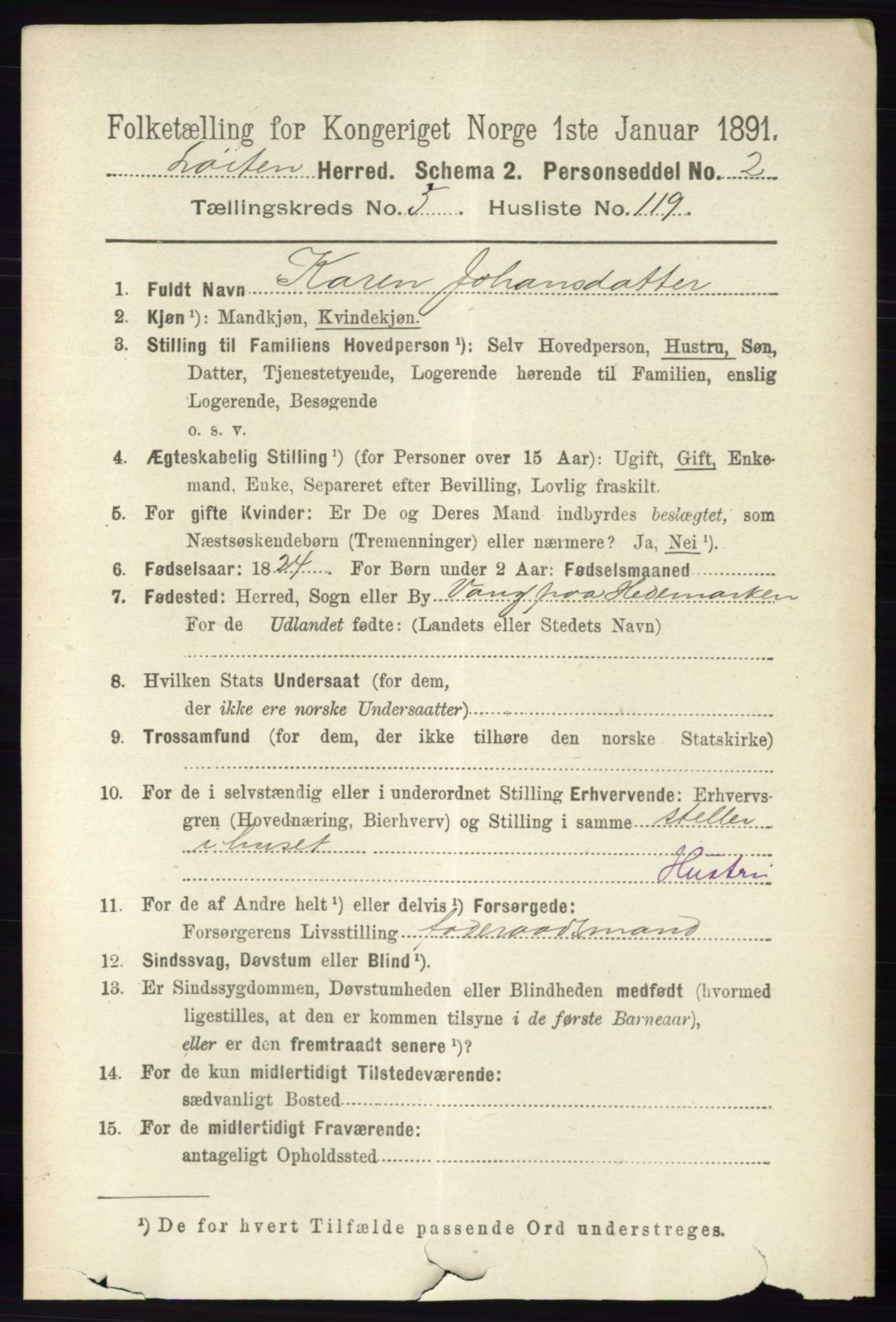 RA, 1891 census for 0415 Løten, 1891, p. 3967