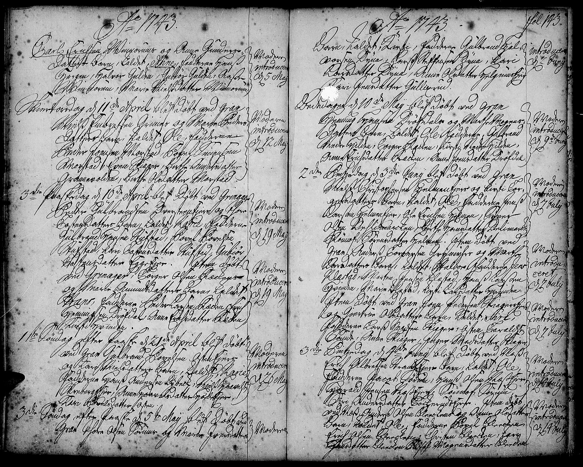 Gran prestekontor, AV/SAH-PREST-112/H/Ha/Haa/L0002: Parish register (official) no. 2, 1732-1744, p. 143