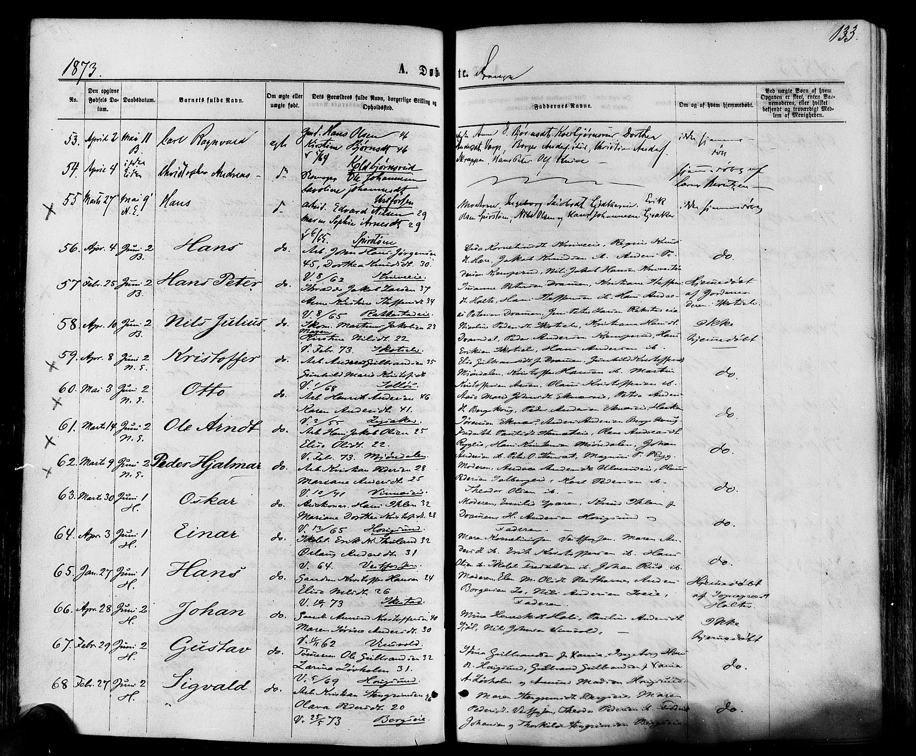 Eiker kirkebøker, AV/SAKO-A-4/F/Fa/L0017: Parish register (official) no. I 17, 1869-1877, p. 133