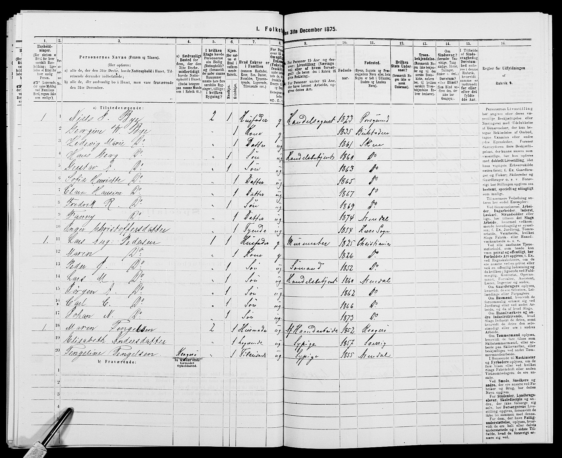 SAK, 1875 census for 0903P Arendal, 1875, p. 578
