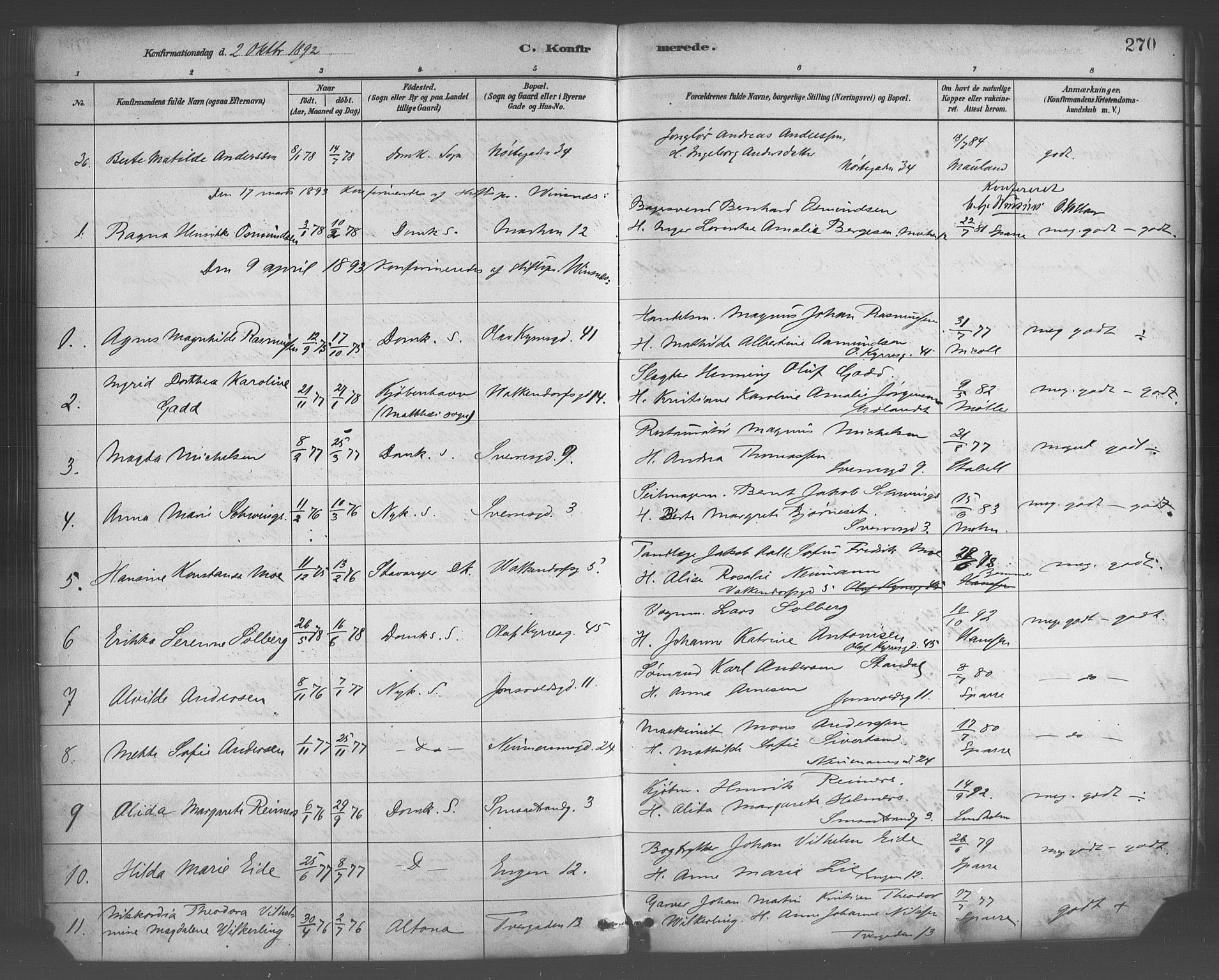 Domkirken sokneprestembete, SAB/A-74801/H/Haa/L0030: Parish register (official) no. C 5, 1880-1898, p. 270