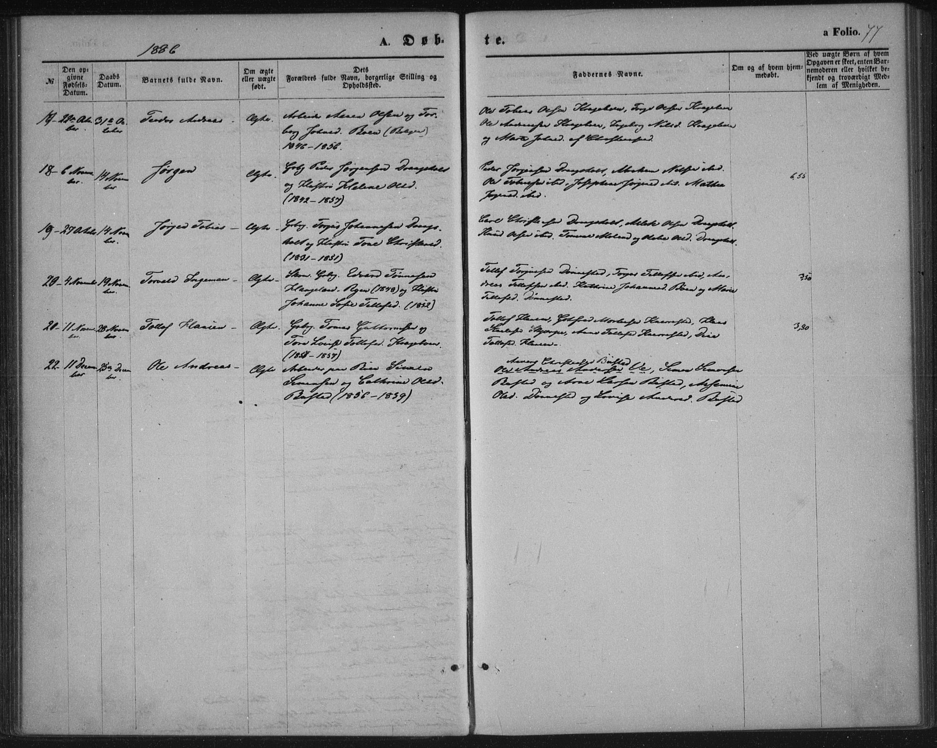 Tveit sokneprestkontor, AV/SAK-1111-0043/F/Fa/L0006: Parish register (official) no. A 6, 1872-1886, p. 77