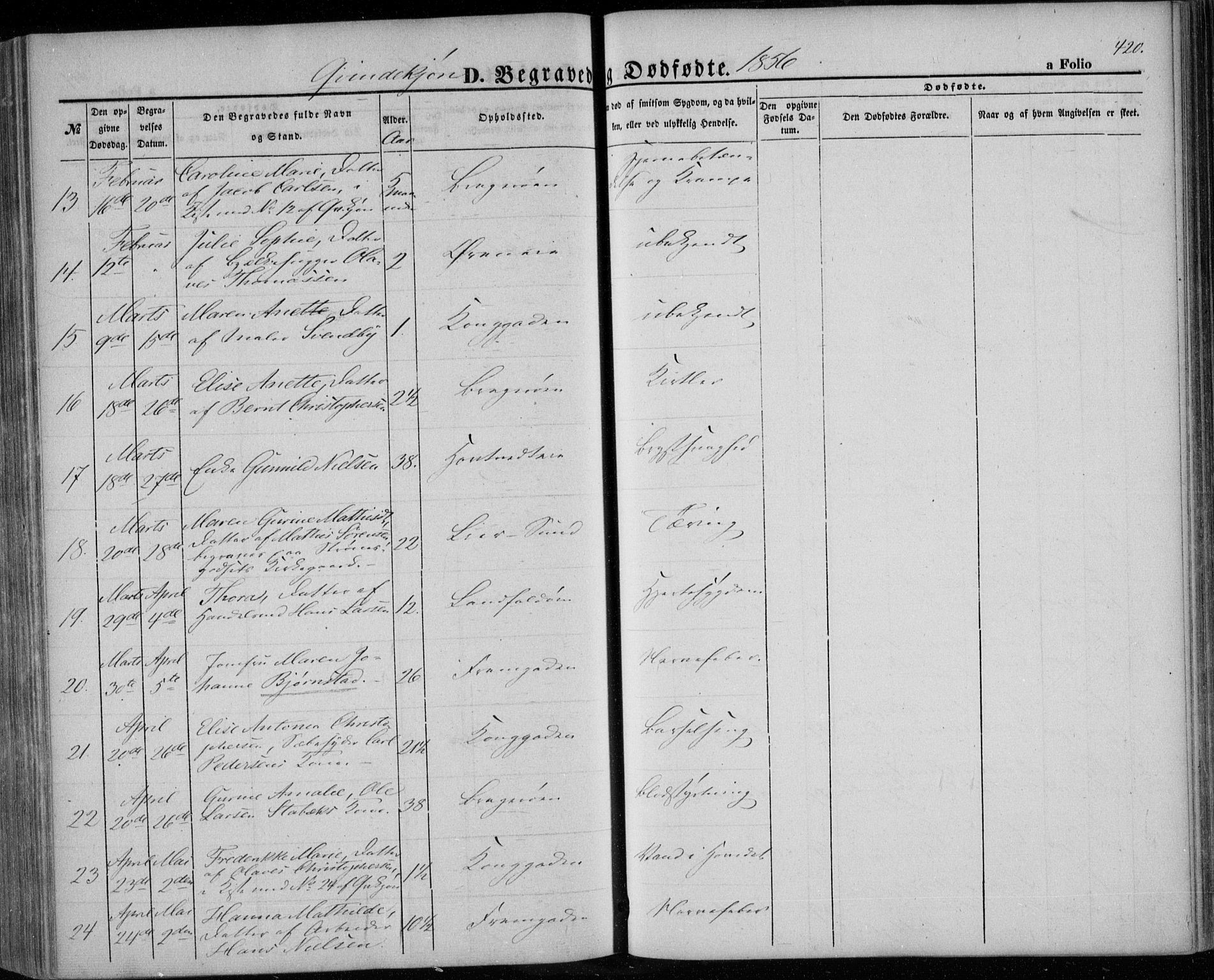 Bragernes kirkebøker, AV/SAKO-A-6/F/Fb/L0002: Parish register (official) no. II 2, 1848-1859, p. 420