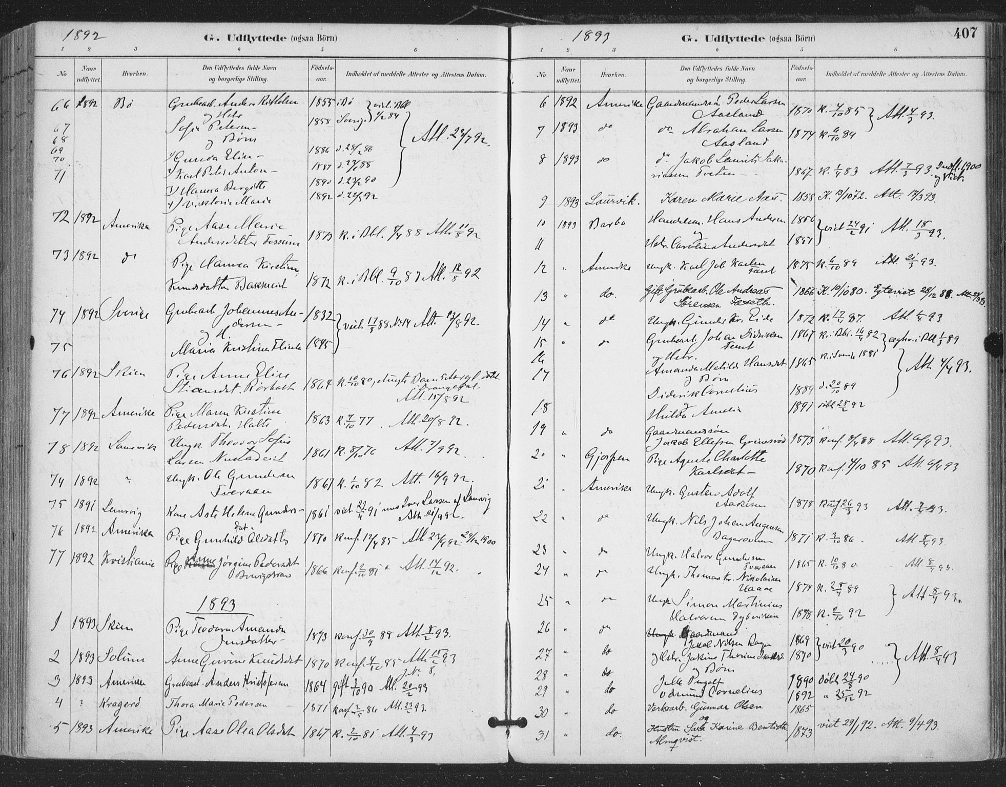 Bamble kirkebøker, SAKO/A-253/F/Fa/L0008: Parish register (official) no. I 8, 1888-1900, p. 407