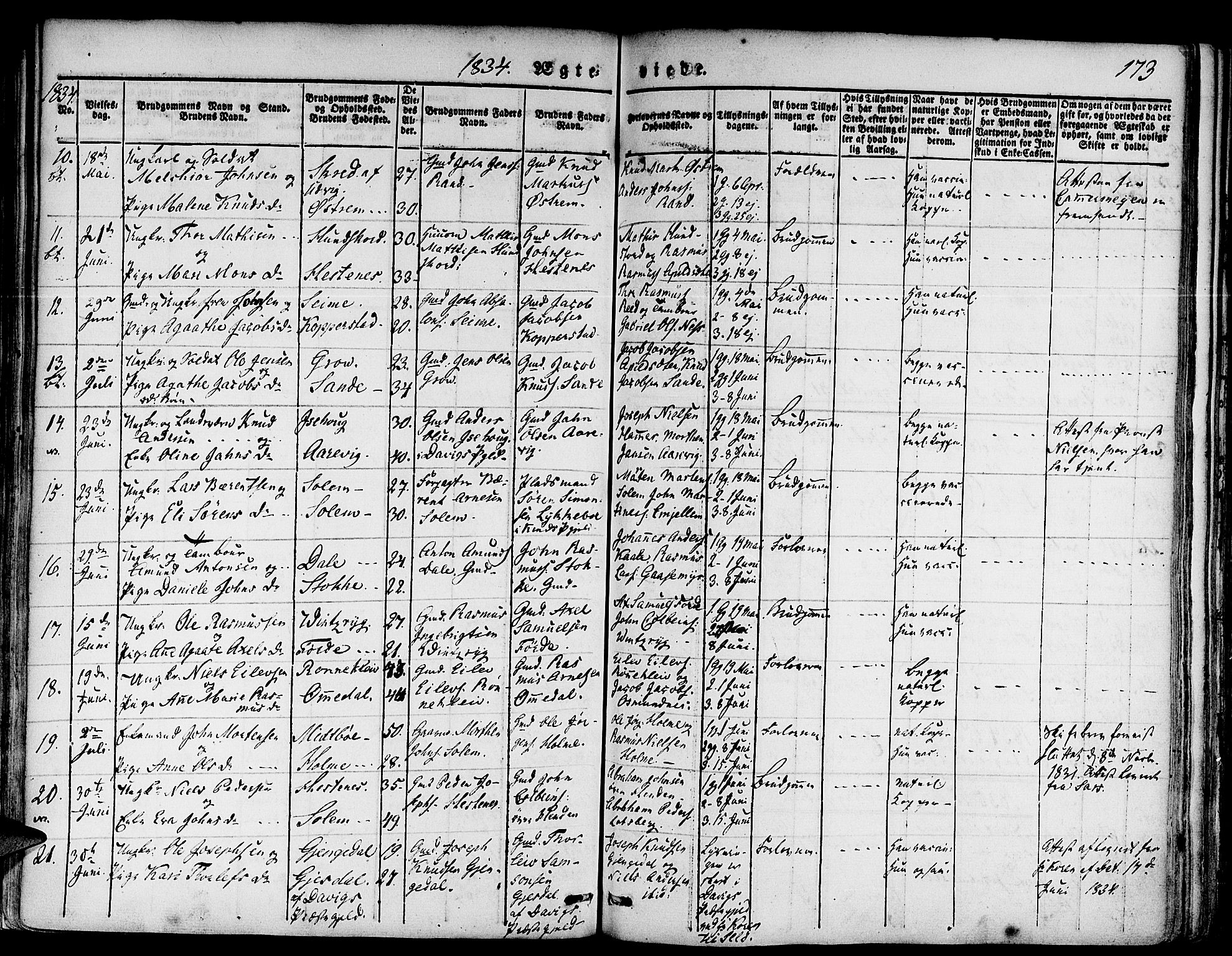 Gloppen sokneprestembete, SAB/A-80101/H/Haa/Haaa/L0007: Parish register (official) no. A 7, 1827-1837, p. 173