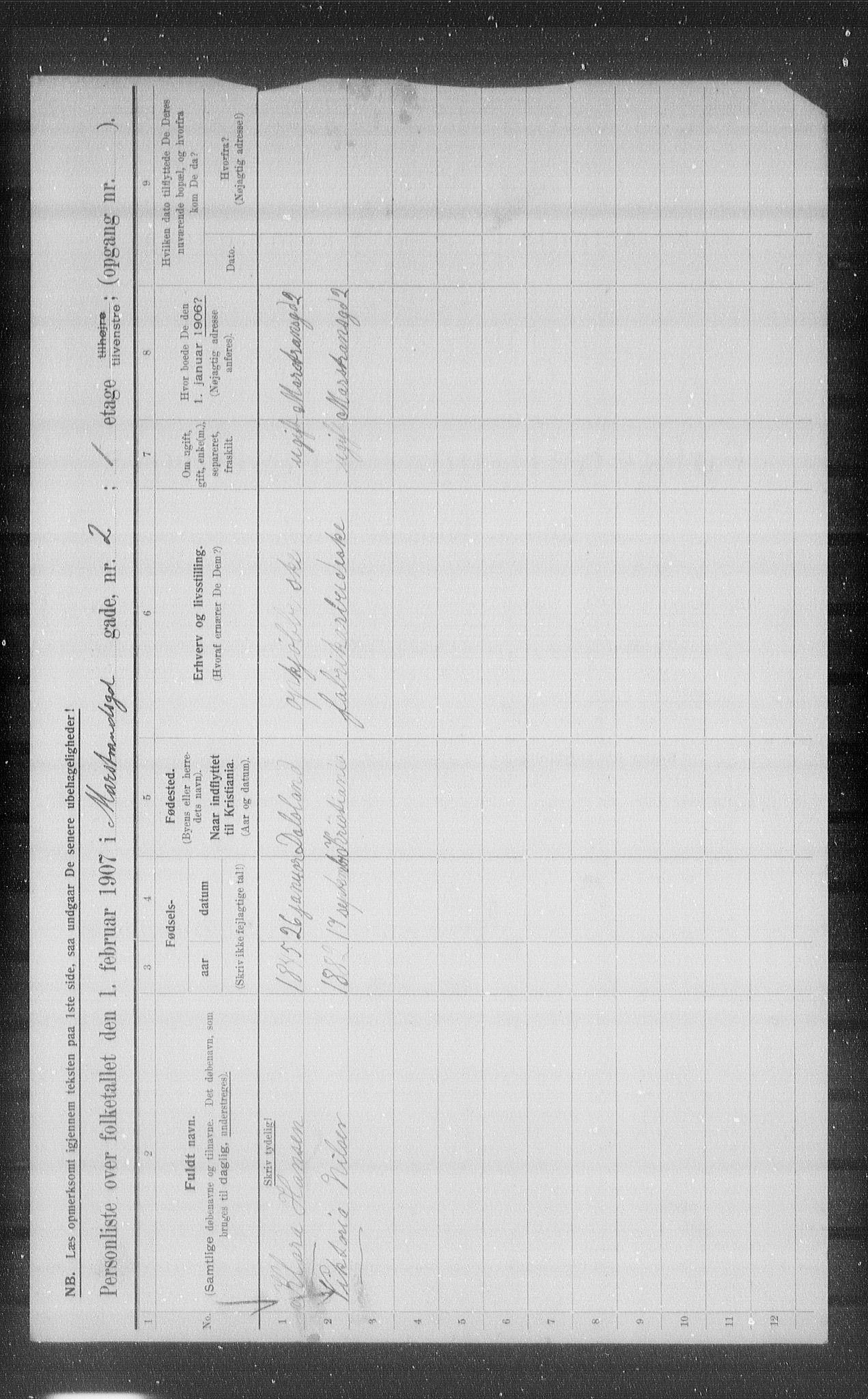 OBA, Municipal Census 1907 for Kristiania, 1907, p. 33025