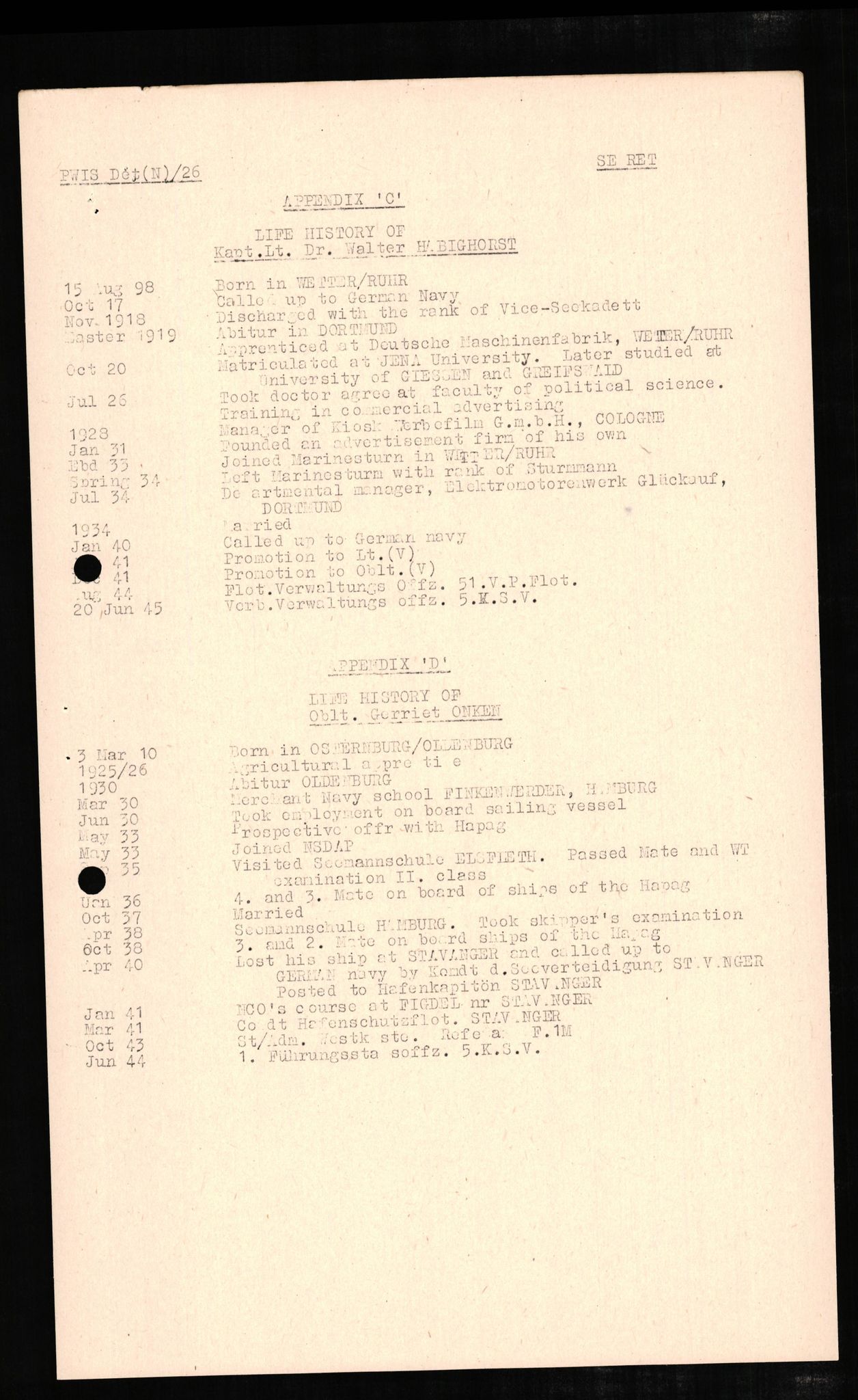 Forsvaret, Forsvarets overkommando II, AV/RA-RAFA-3915/D/Db/L0006: CI Questionaires. Tyske okkupasjonsstyrker i Norge. Tyskere., 1945-1946, p. 44