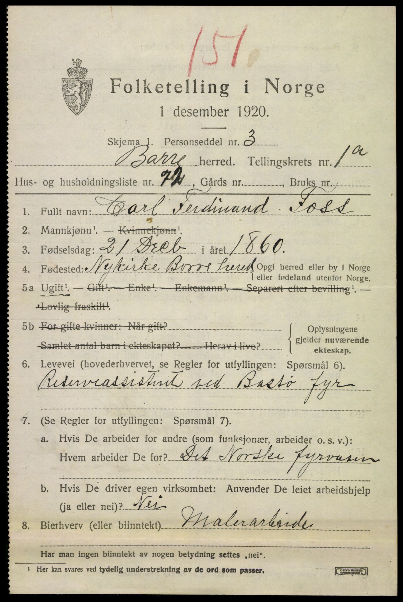 SAKO, 1920 census for Borre, 1920, p. 2624