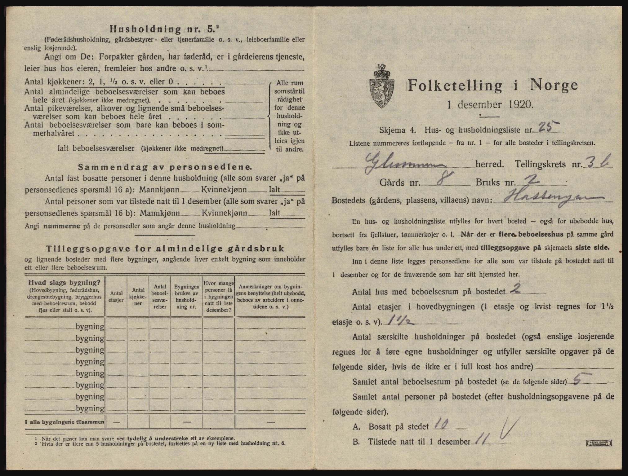 SAO, 1920 census for Glemmen, 1920, p. 1077