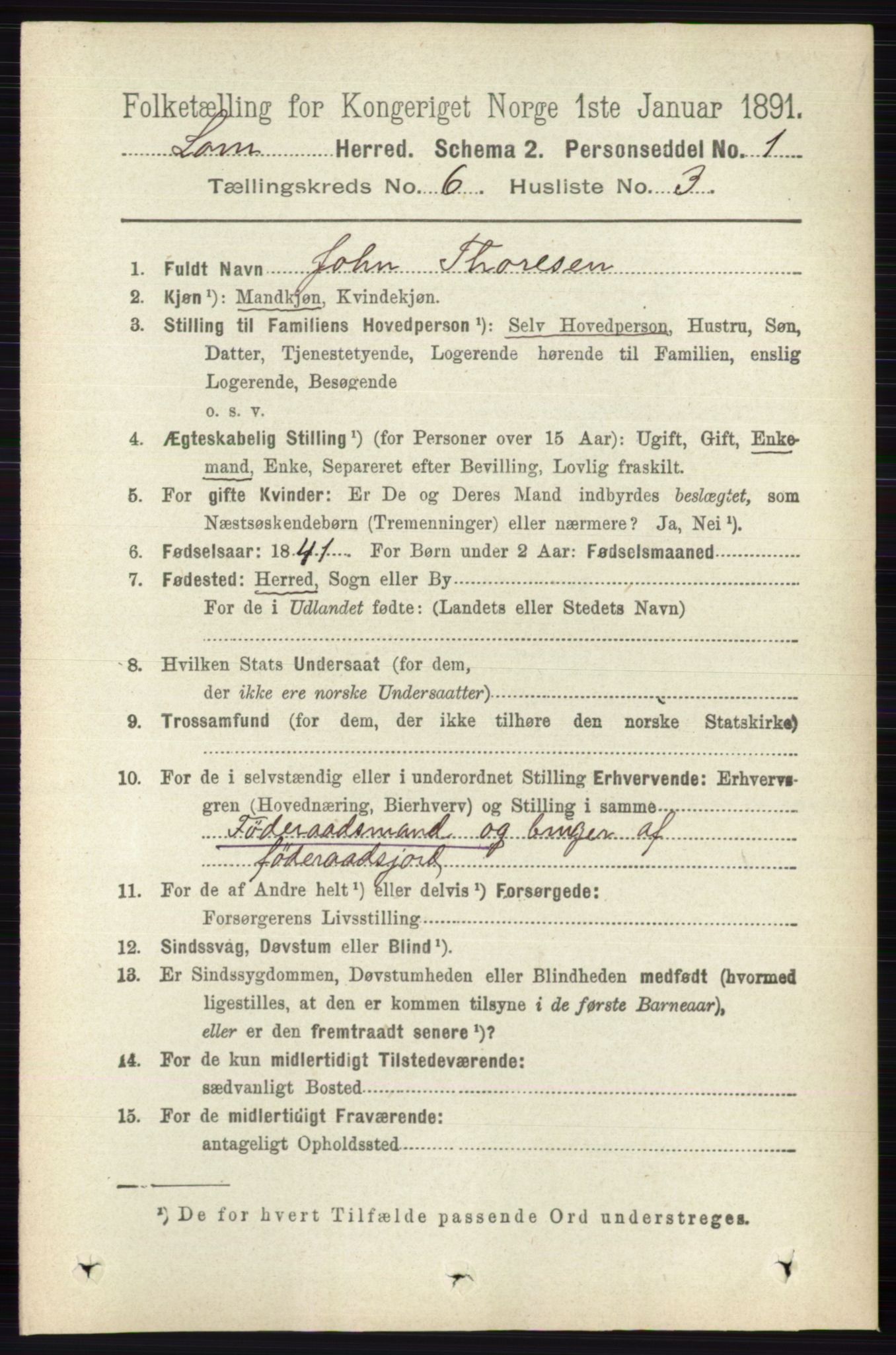 RA, 1891 census for 0514 Lom, 1891, p. 2382