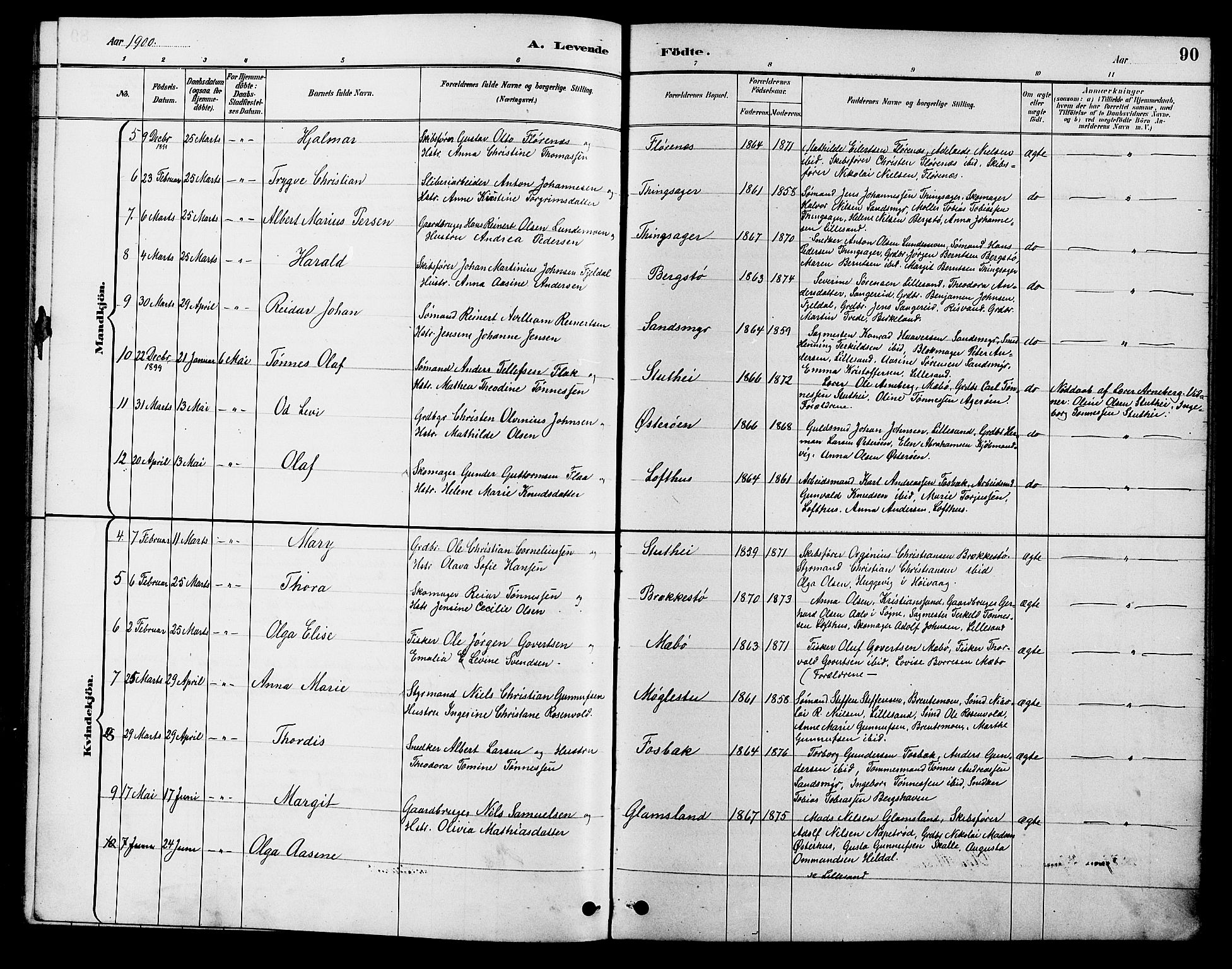 Vestre Moland sokneprestkontor, SAK/1111-0046/F/Fb/Fbb/L0006: Parish register (copy) no. B 6, 1884-1905, p. 90