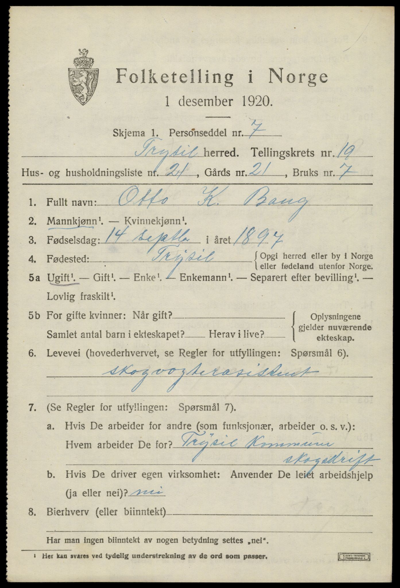SAH, 1920 census for Trysil, 1920, p. 12983