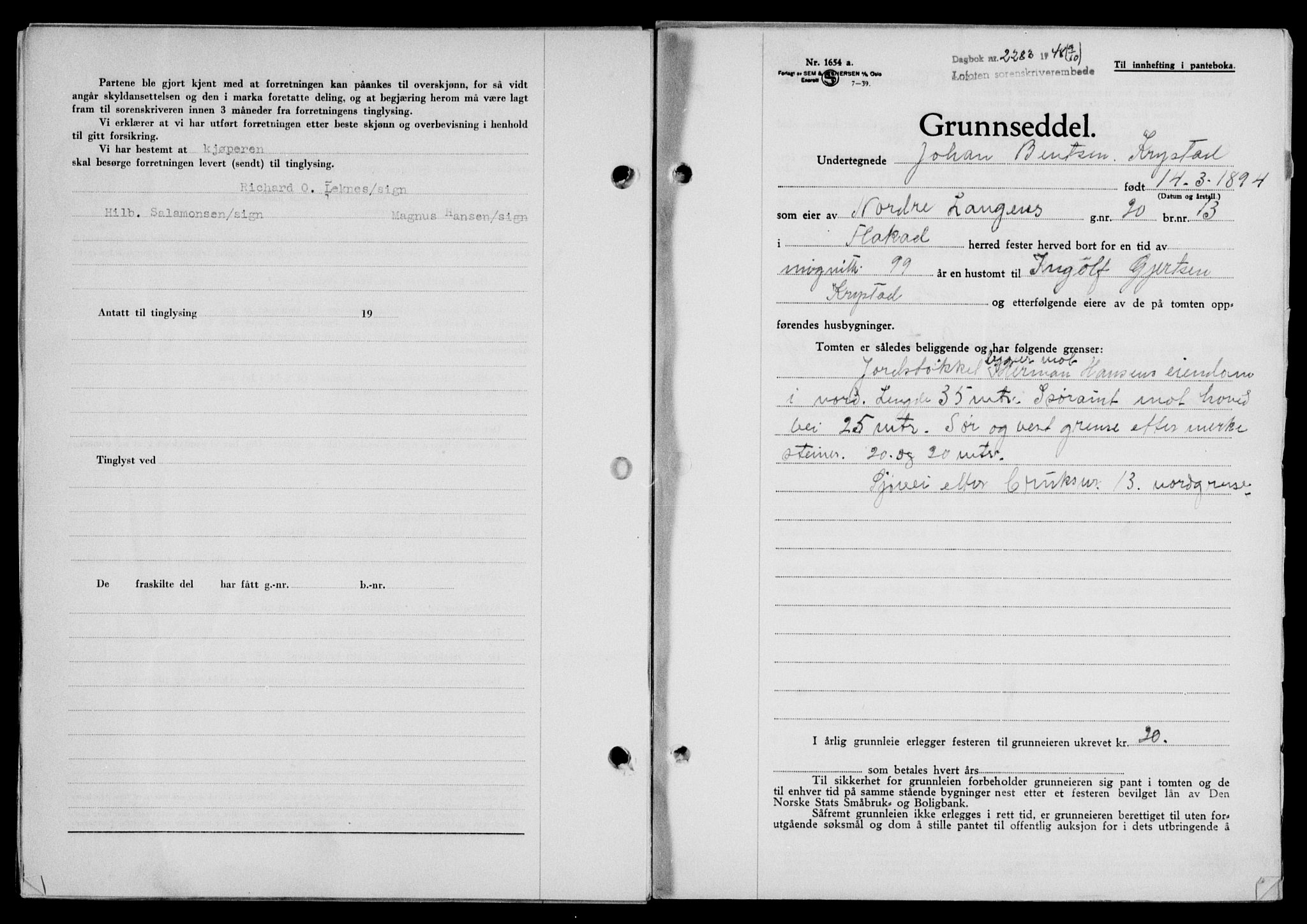Lofoten sorenskriveri, SAT/A-0017/1/2/2C/L0019a: Mortgage book no. 19a, 1948-1948, Diary no: : 2283/1948