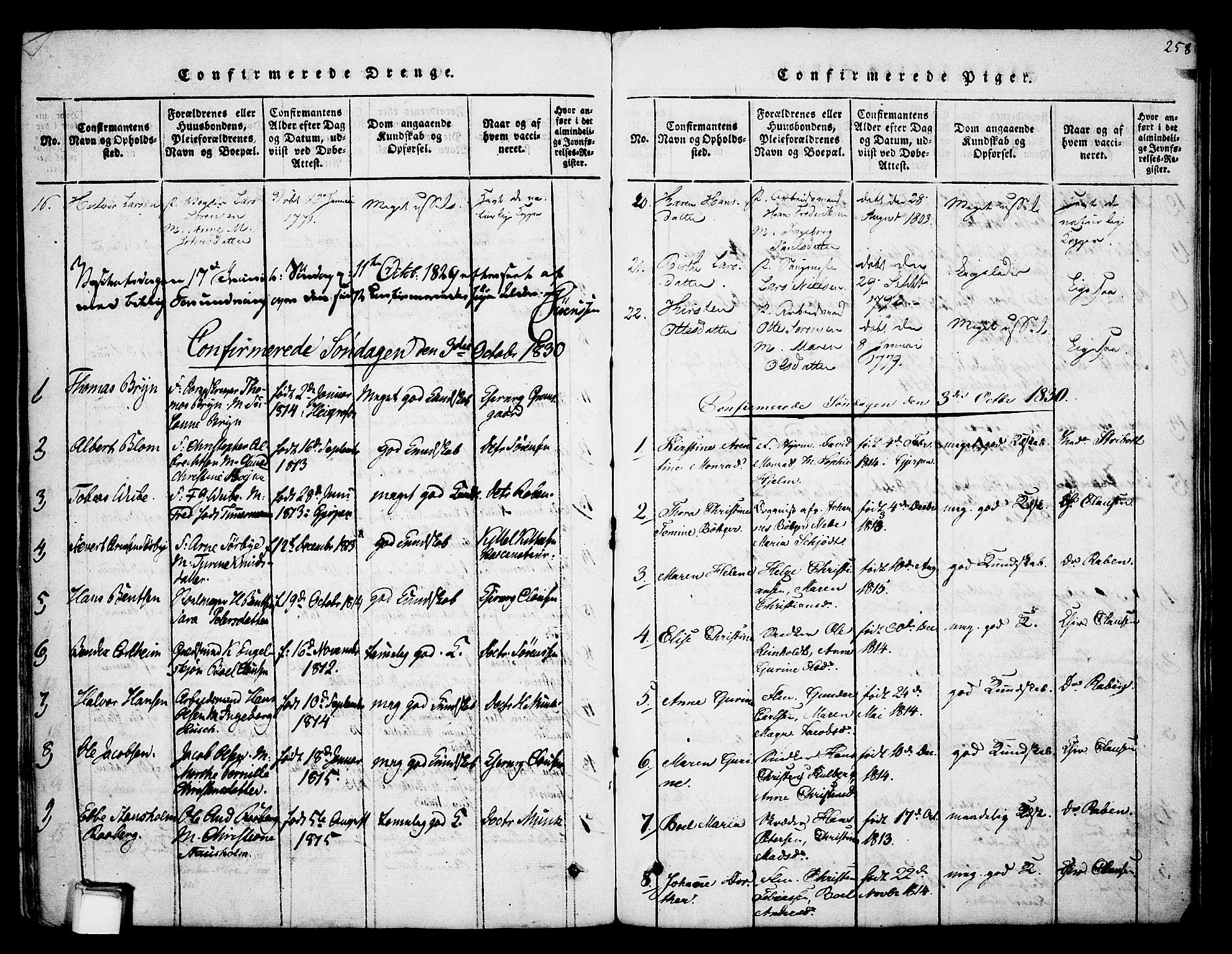 Skien kirkebøker, SAKO/A-302/F/Fa/L0005: Parish register (official) no. 5, 1814-1843, p. 258