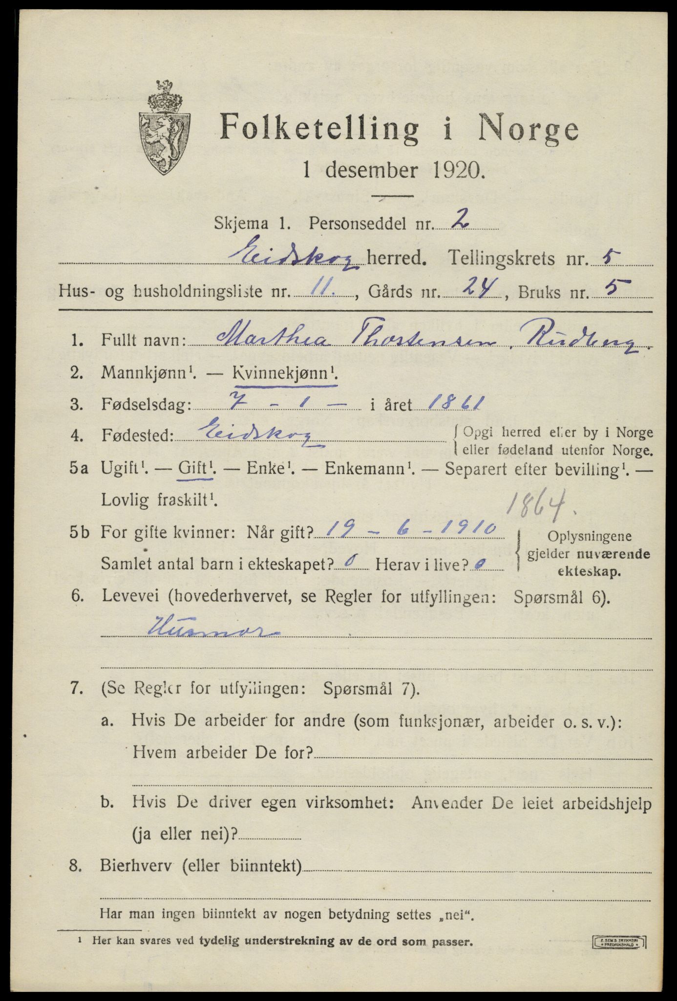 SAH, 1920 census for Eidskog, 1920, p. 5891