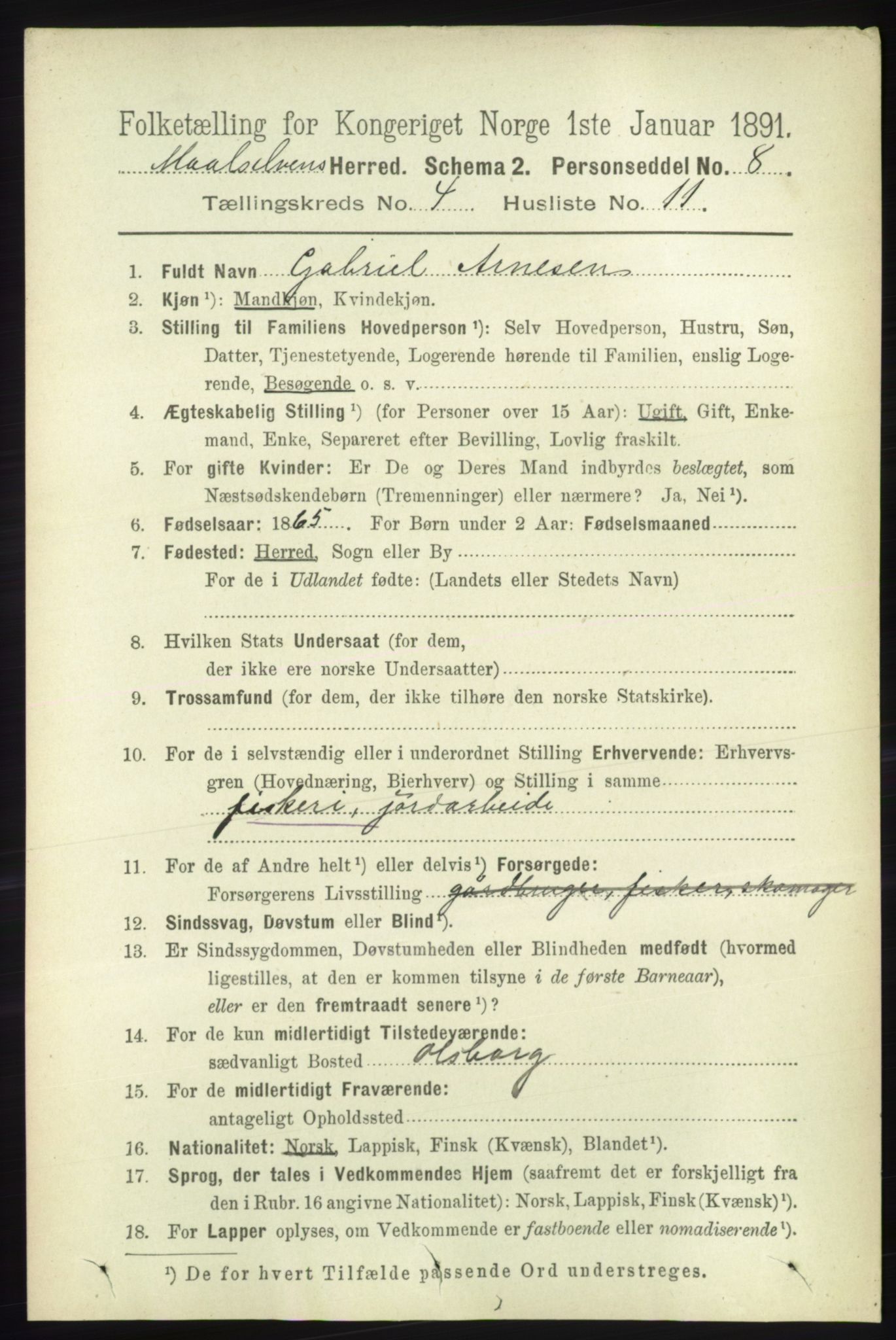 RA, 1891 census for 1924 Målselv, 1891, p. 1153