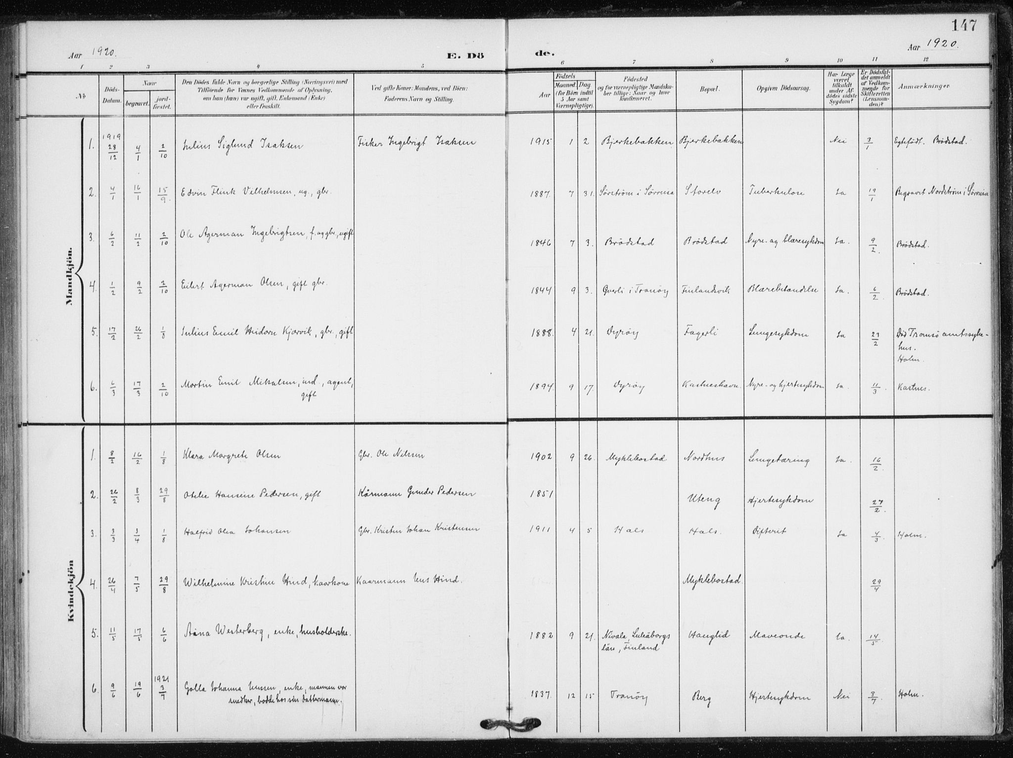 Tranøy sokneprestkontor, SATØ/S-1313/I/Ia/Iaa/L0013kirke: Parish register (official) no. 13, 1905-1922, p. 147