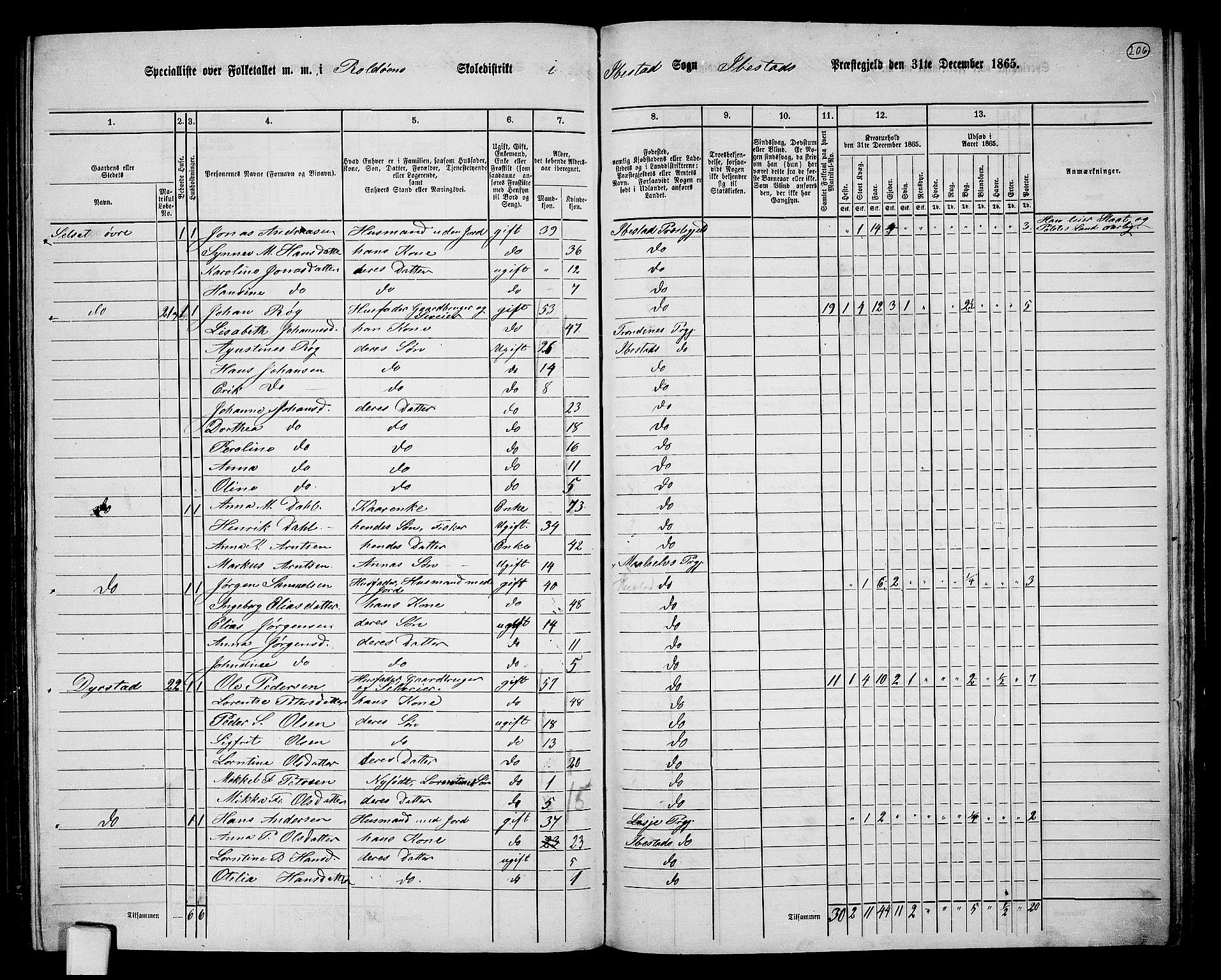 RA, 1865 census for Ibestad, 1865, p. 191