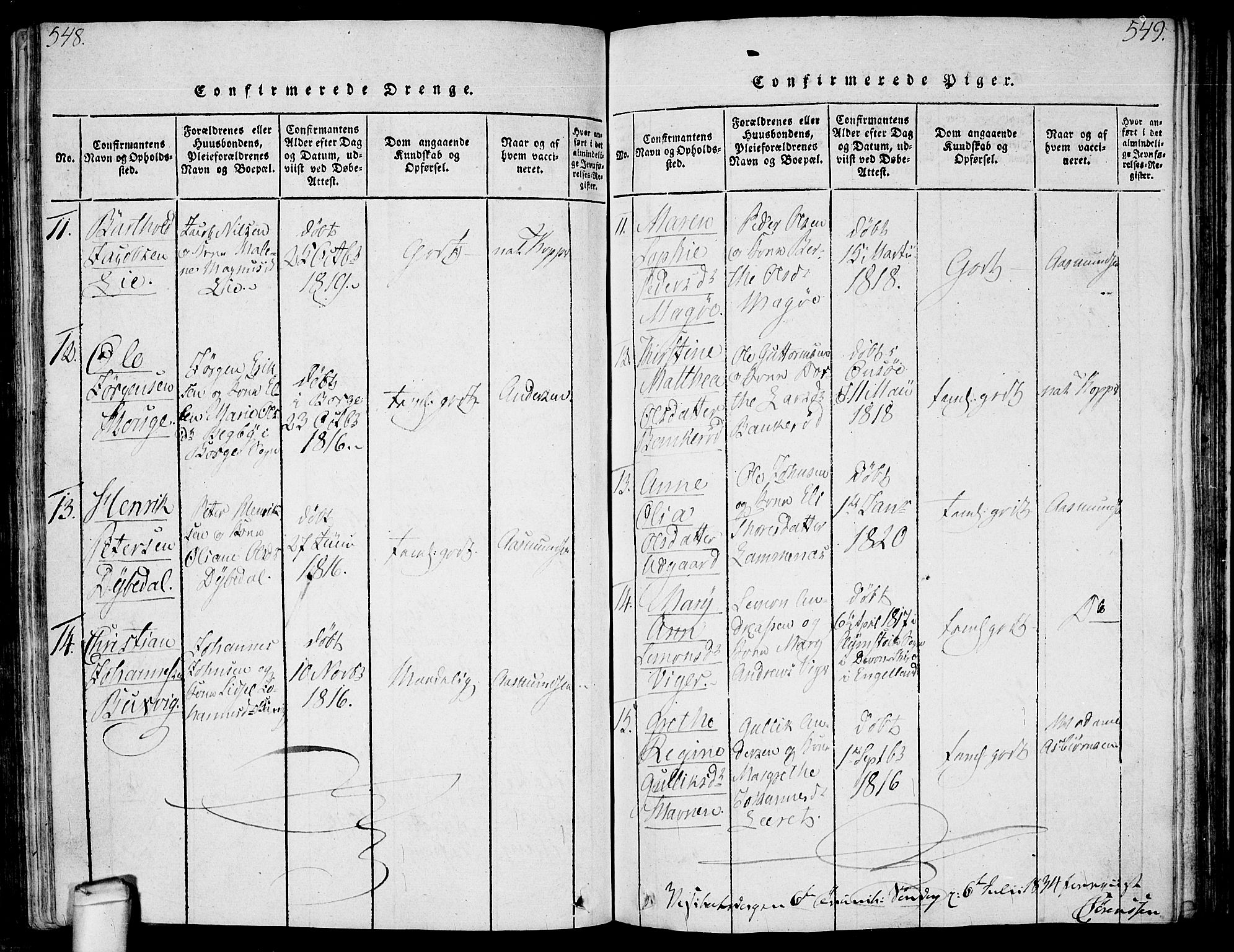 Hvaler prestekontor Kirkebøker, SAO/A-2001/F/Fa/L0005: Parish register (official) no. I 5, 1816-1845, p. 548-549