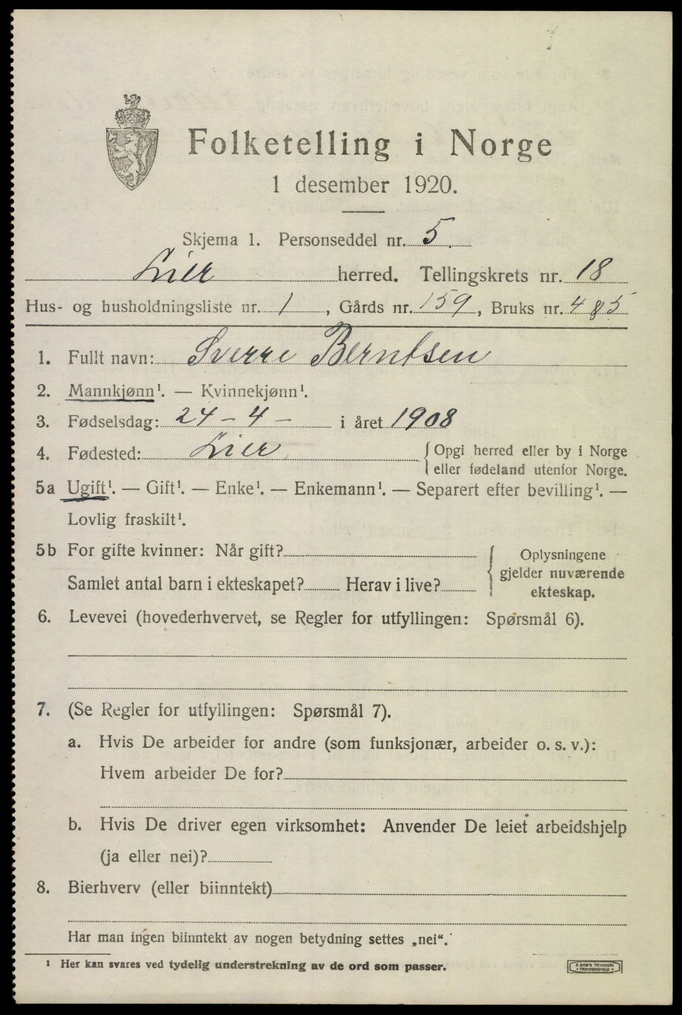 SAKO, 1920 census for Lier, 1920, p. 25312