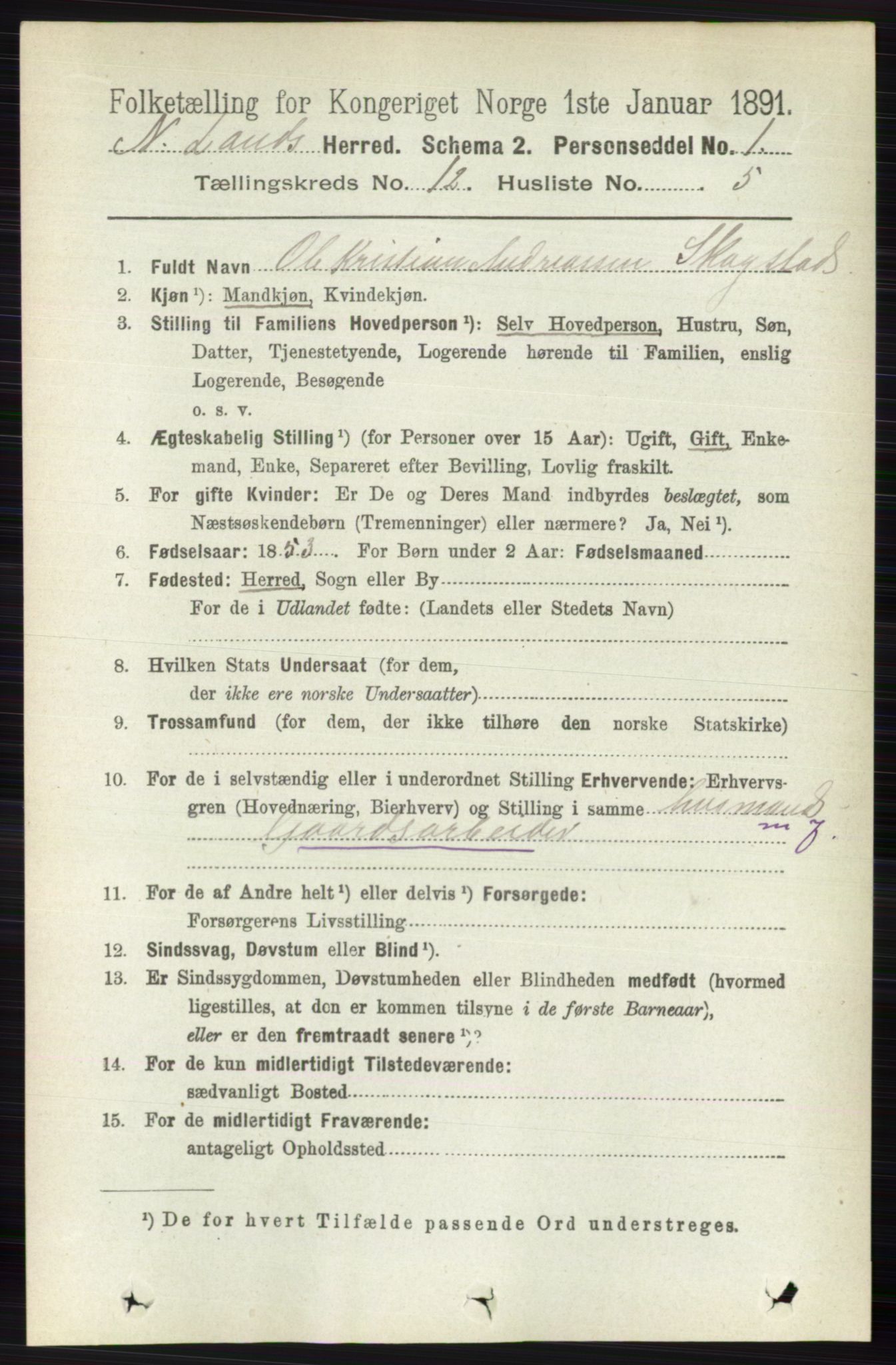 RA, 1891 census for 0538 Nordre Land, 1891, p. 3245