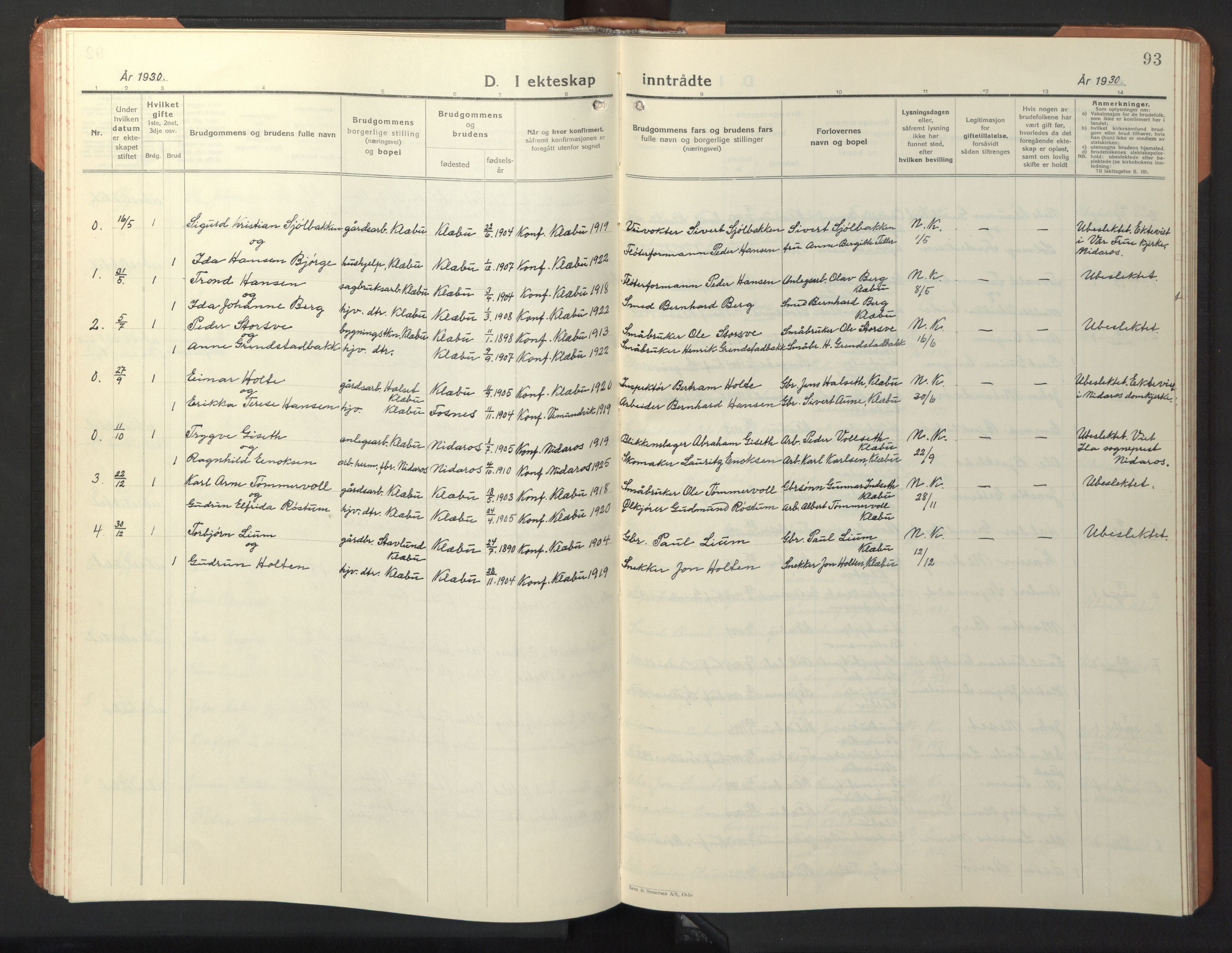 Ministerialprotokoller, klokkerbøker og fødselsregistre - Sør-Trøndelag, SAT/A-1456/618/L0454: Parish register (copy) no. 618C05, 1926-1946, p. 93