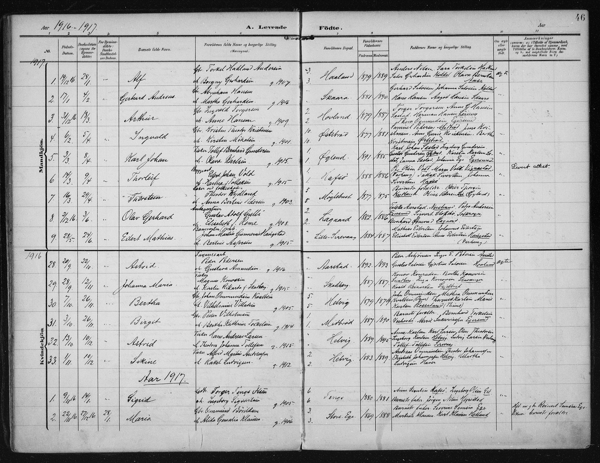 Eigersund sokneprestkontor, AV/SAST-A-101807/001/30/30BA/L0021: Parish register (official) no. A 20, 1906-1928, p. 46