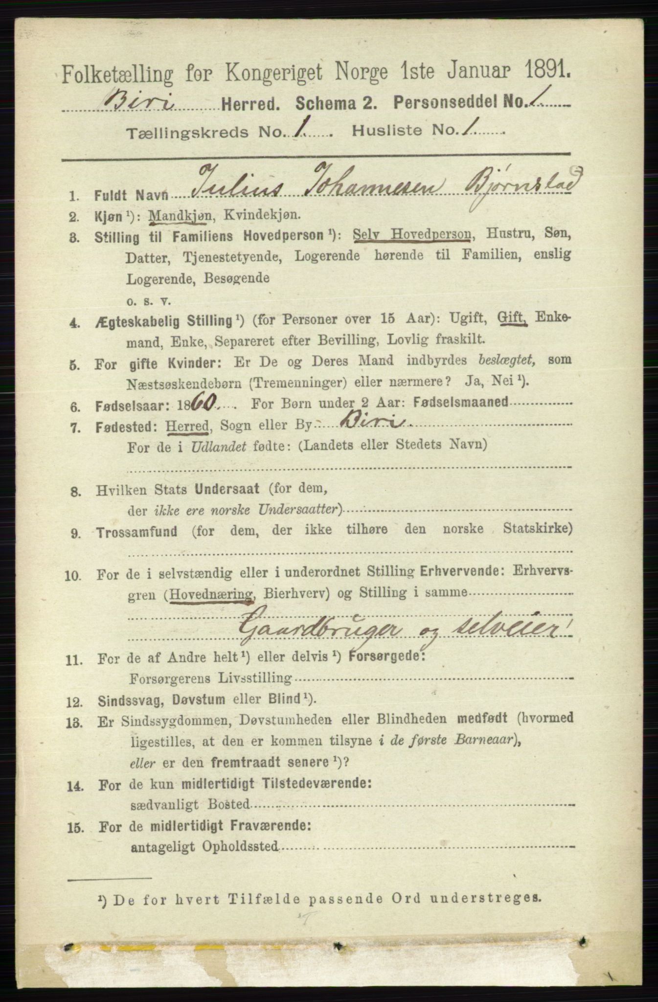 RA, 1891 census for 0525 Biri, 1891, p. 107