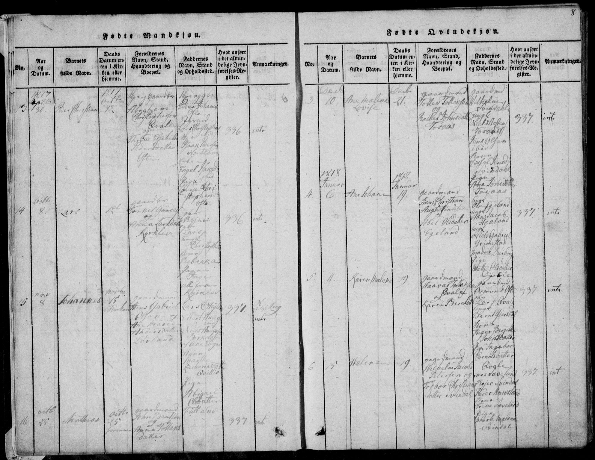 Herad sokneprestkontor, AV/SAK-1111-0018/F/Fa/Faa/L0003: Parish register (official) no. A 3, 1816-1844, p. 8