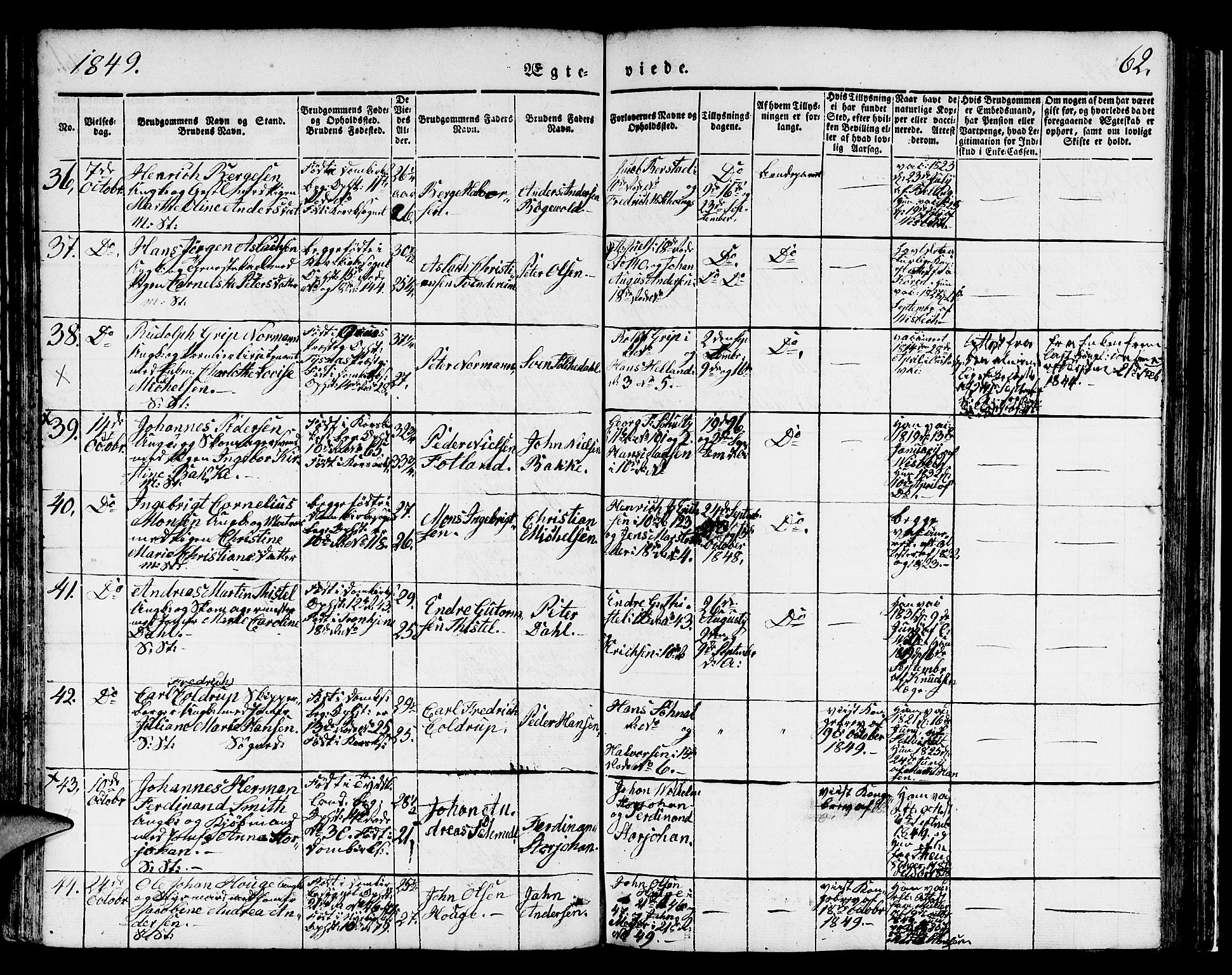 Domkirken sokneprestembete, AV/SAB-A-74801/H/Hab/L0029: Parish register (copy) no. D 1, 1839-1857, p. 62