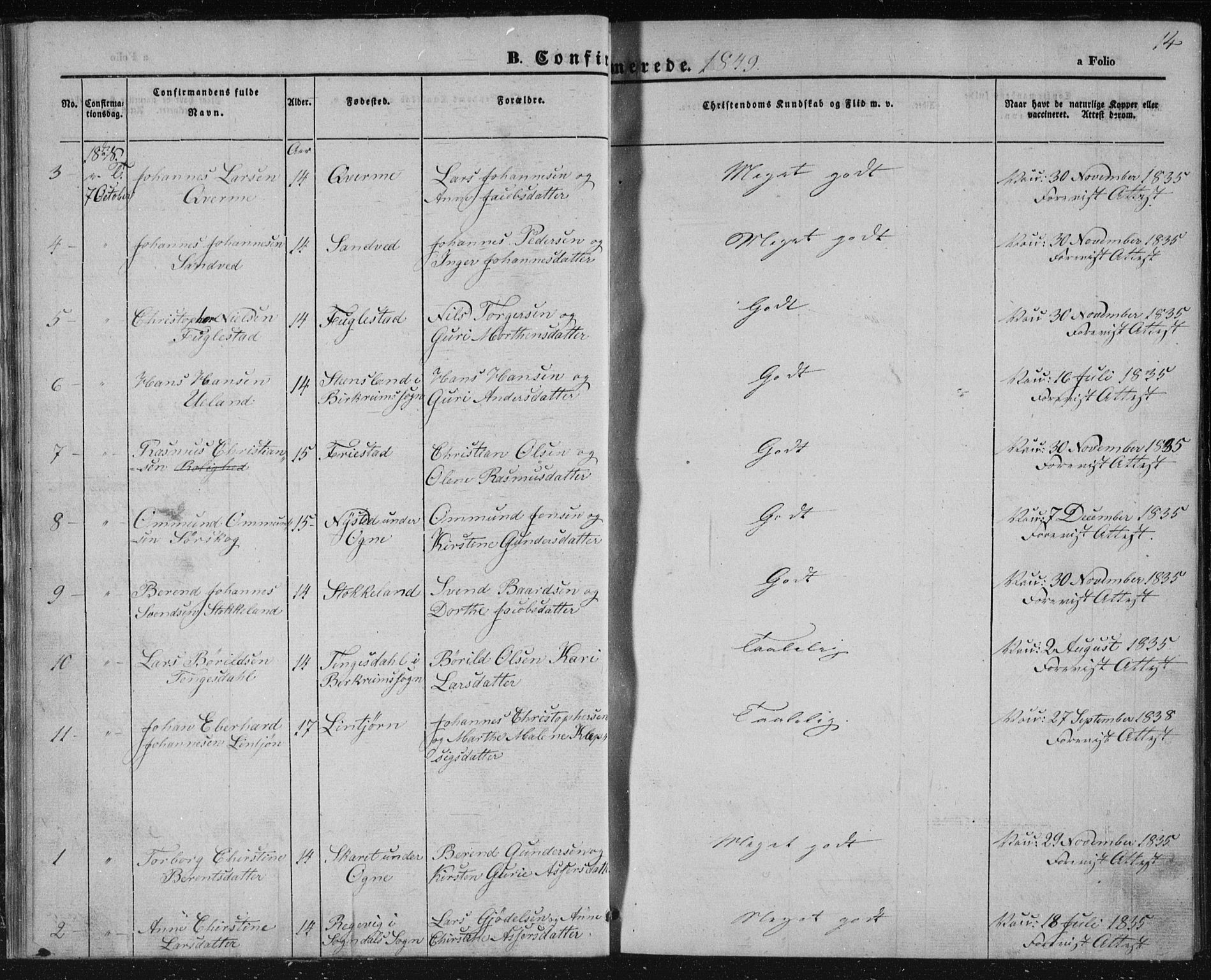 Eigersund sokneprestkontor, AV/SAST-A-101807/S08/L0010: Parish register (official) no. A 10, 1848-1849, p. 14