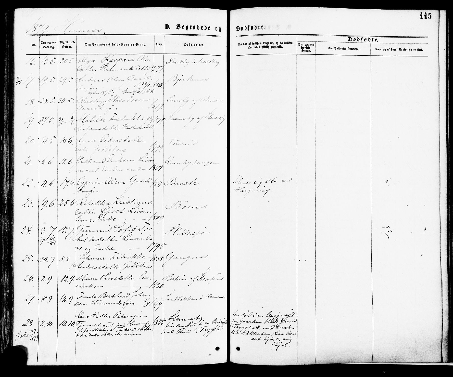 Høland prestekontor Kirkebøker, AV/SAO-A-10346a/F/Fa/L0012.a: Parish register (official) no. I 12A, 1869-1879, p. 445